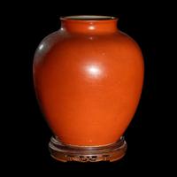 A Chinese Coral-Red Glazed Porcelain Jar, 19th/Early 20th Century 晚清/民國 珊瑚紅釉罐