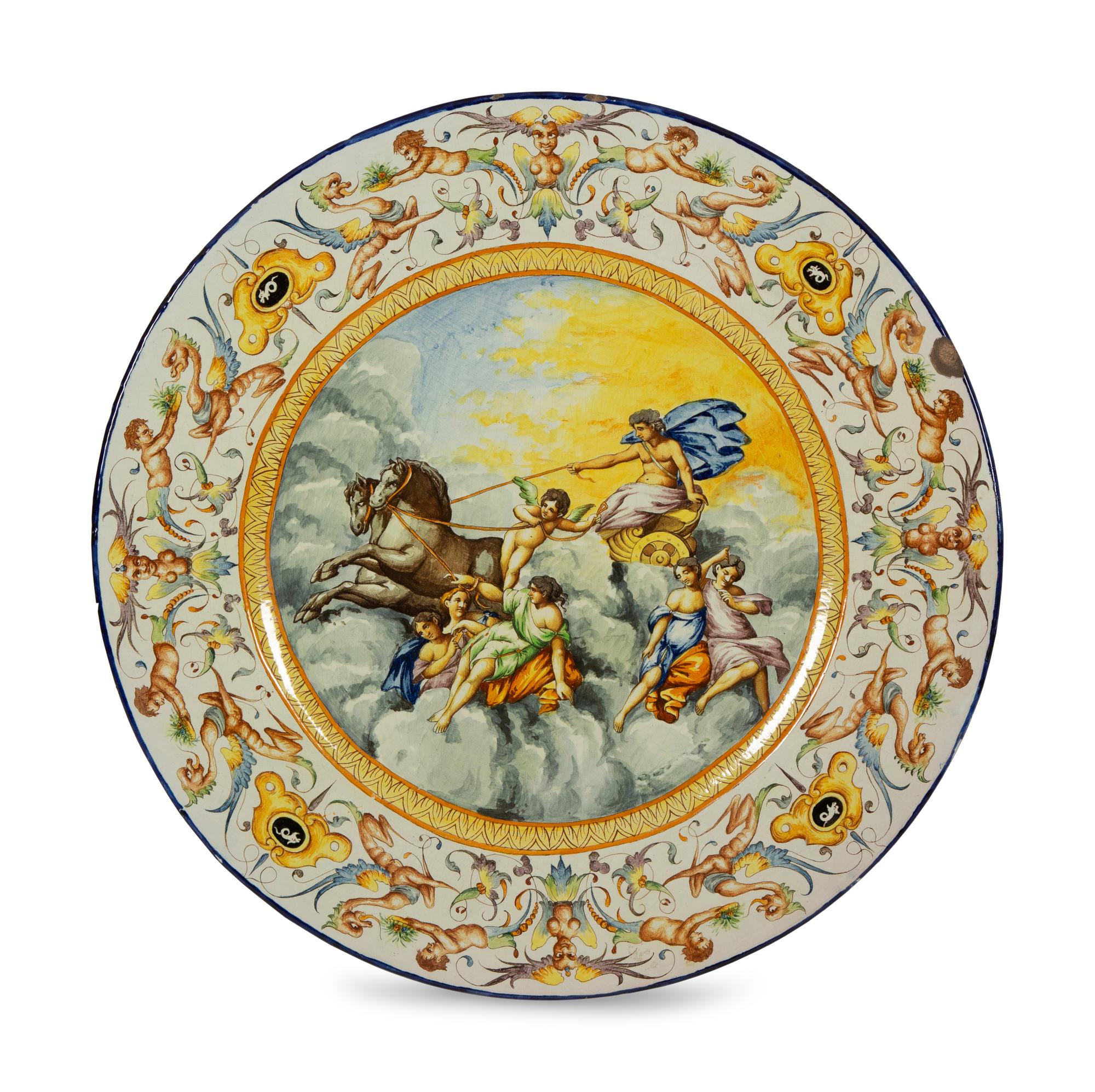 A Pair of Italian Renaissance Style Majolica Glazed Ceramic Chargers