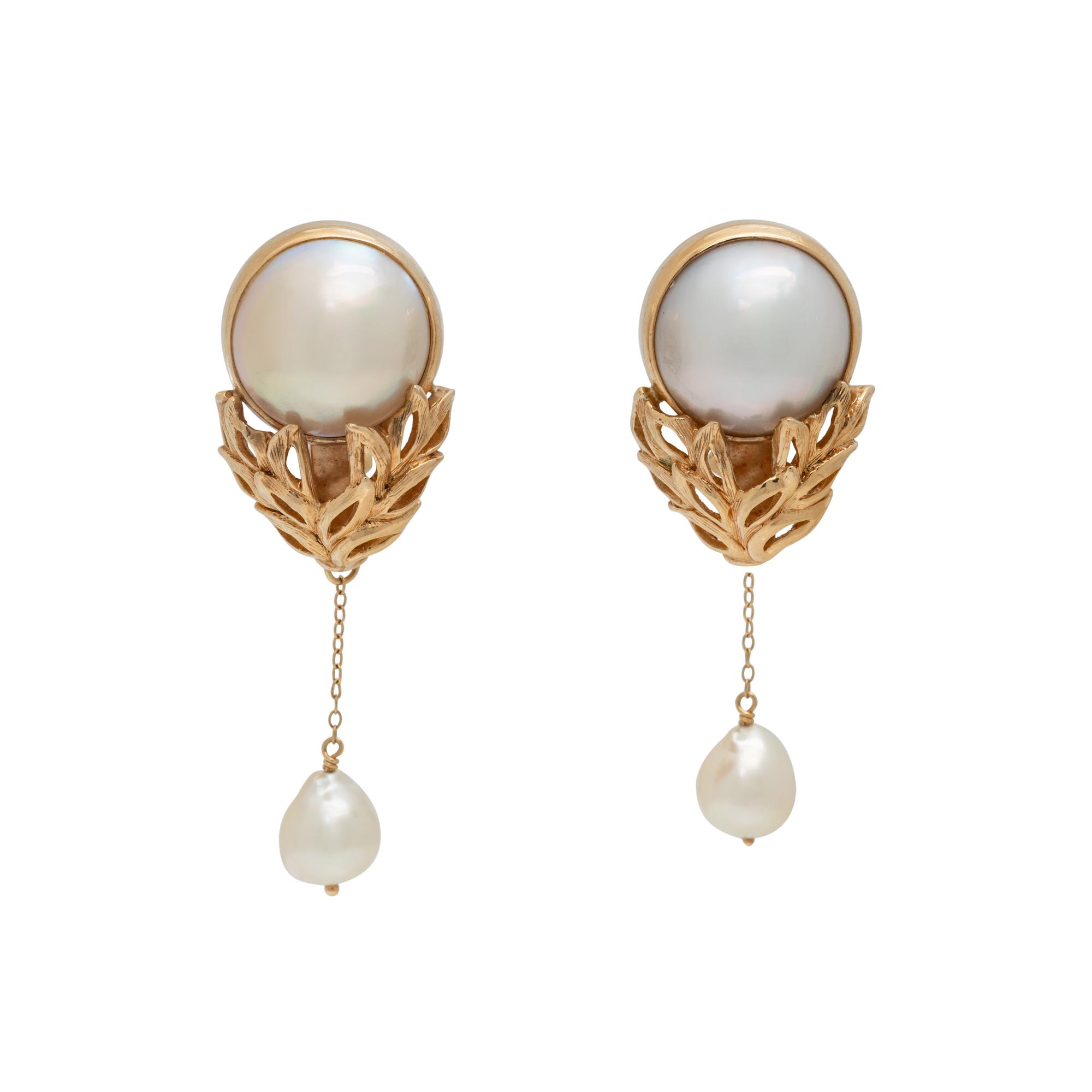 YELLOW GOLD AND CULTURED MABE PEARL CONVERTIBLE EARCLIPS
