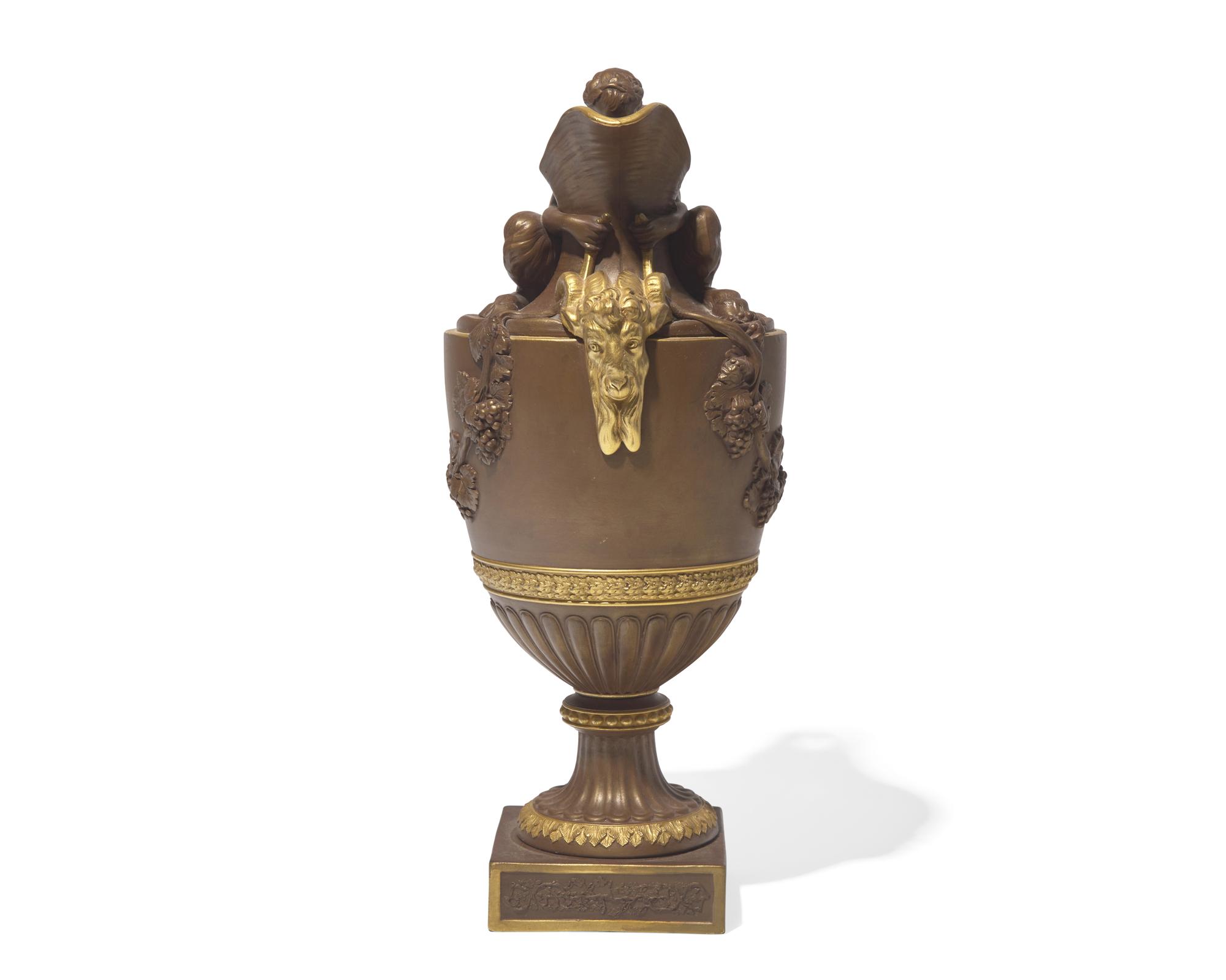 A Wedgwood Parcel Gilt Bronzed Black Basalt Wine Ewer