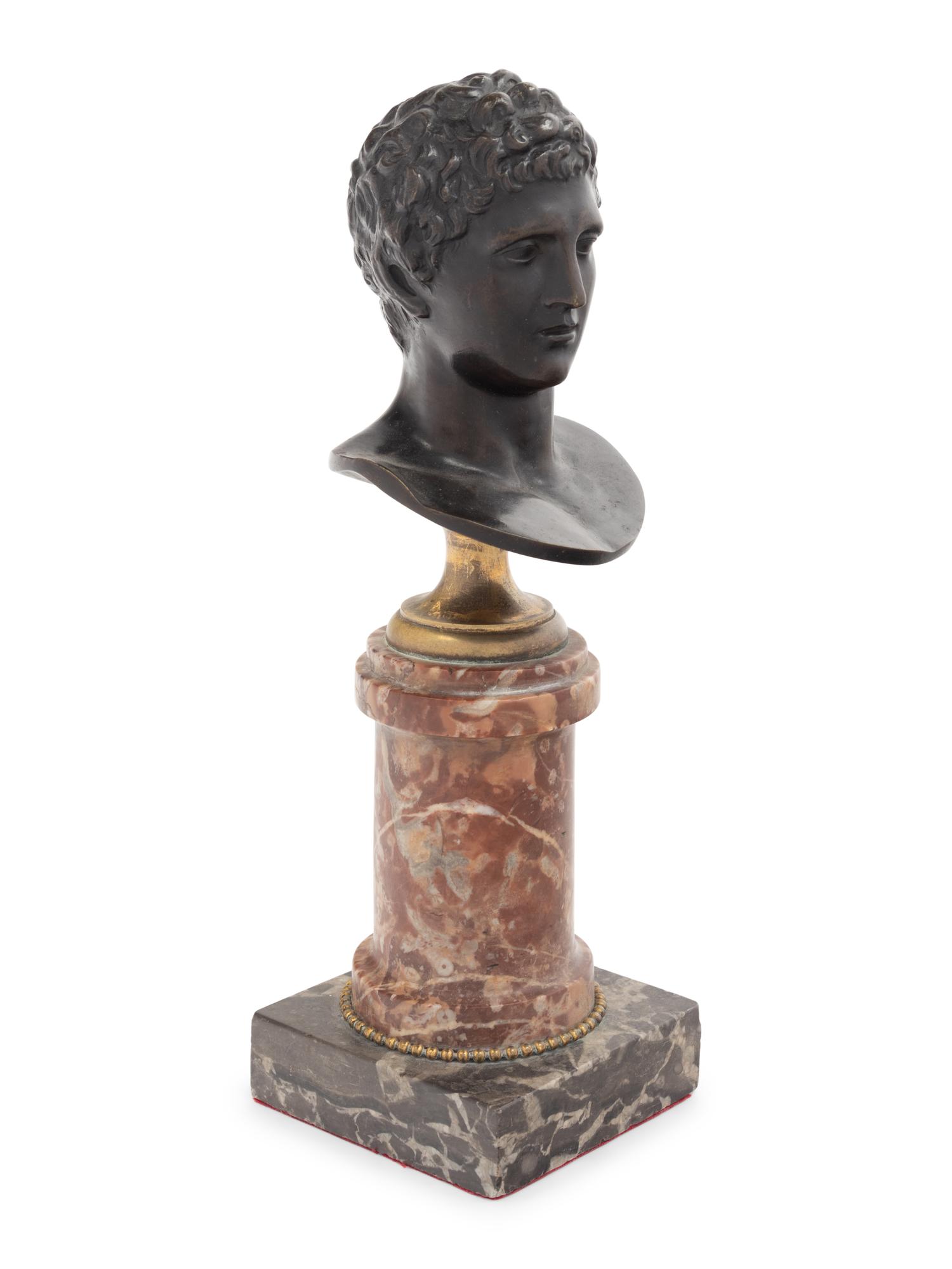 A Grand Tour Bronze Bust on a Bi-Color Marble Socle