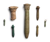 Seven Egyptian Faience Wadj Amulets and Fragments