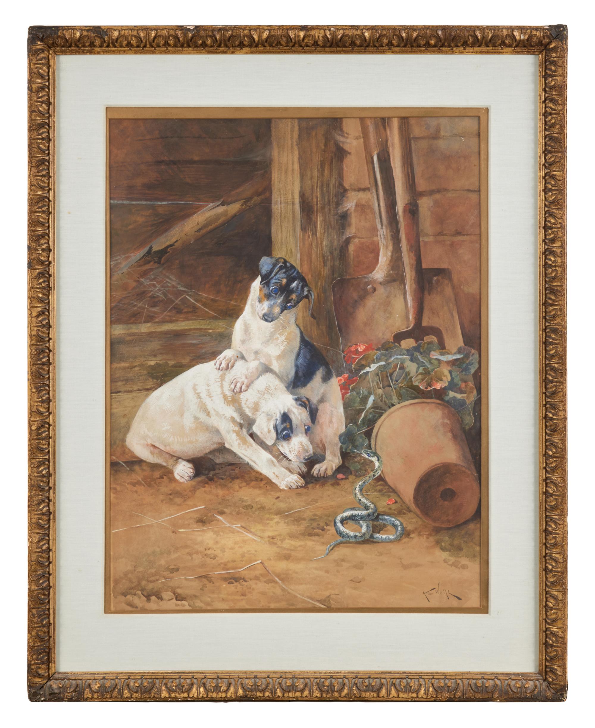 Two Terriers with a Snake