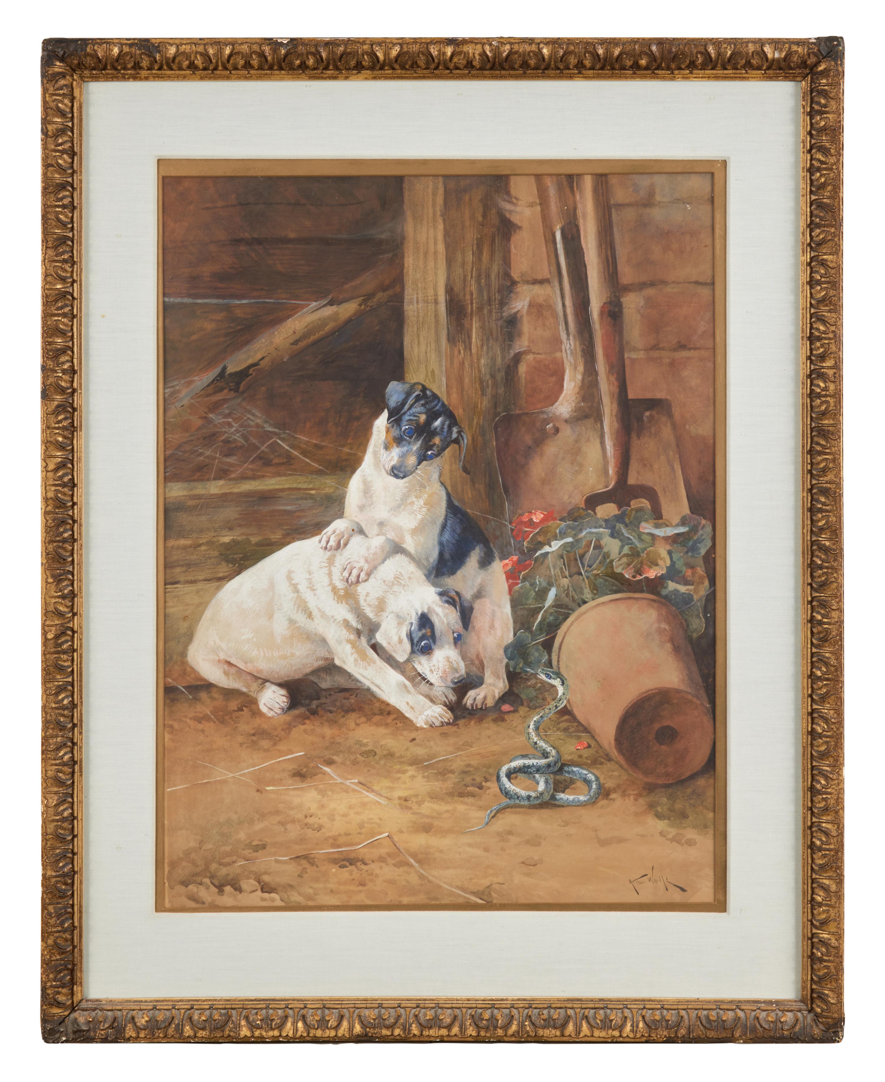 Two Terriers with a Snake