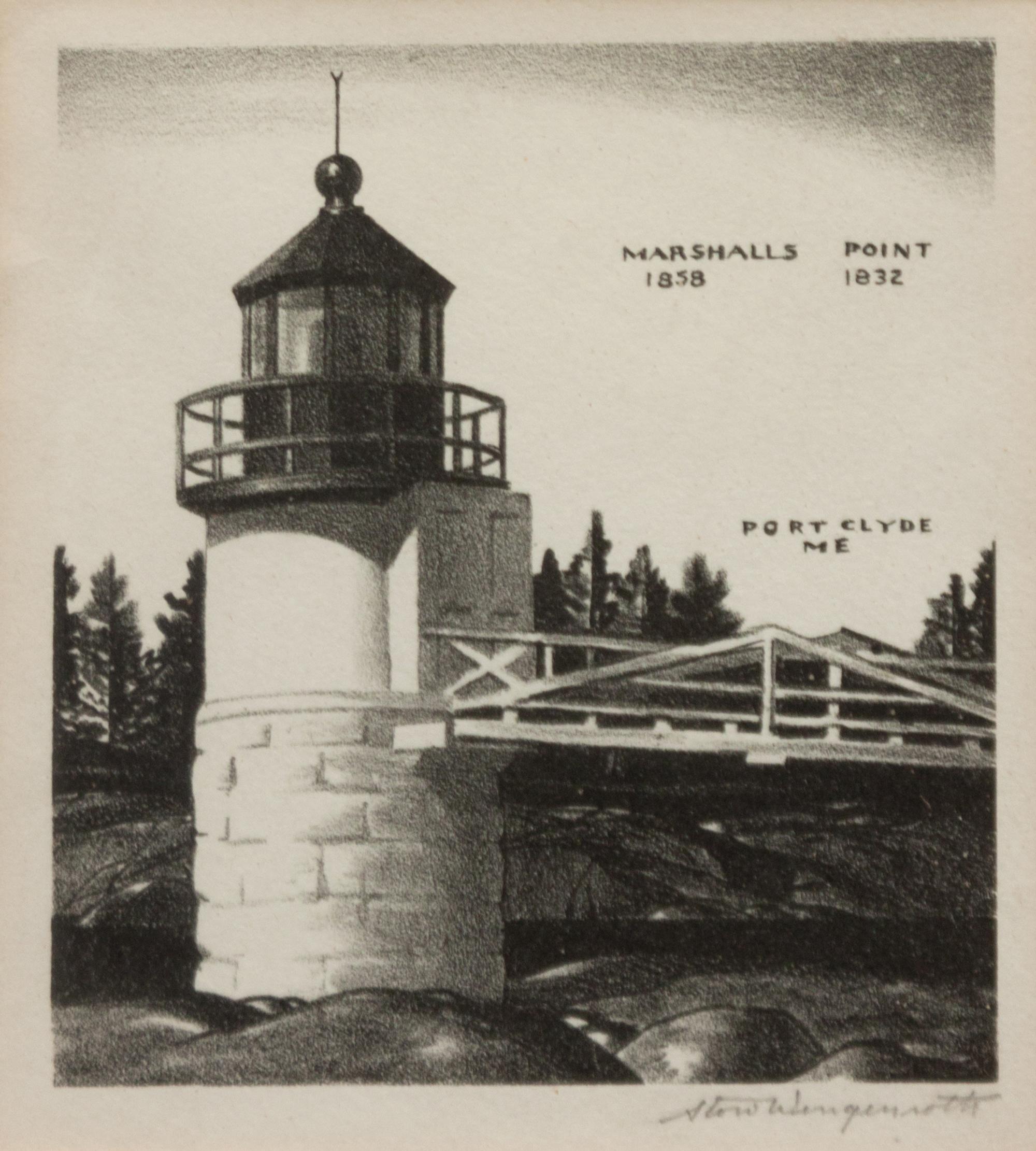 A group of six prints of Port Clyde, Maine ( Fog Bell; Corbett's Pond , 1965; Ebb Tide , 1944; Harbor at Port Clyde , 1939; Marshall's Point , 1939; Tower Door, Marshall Point Lighthouse , 1954)