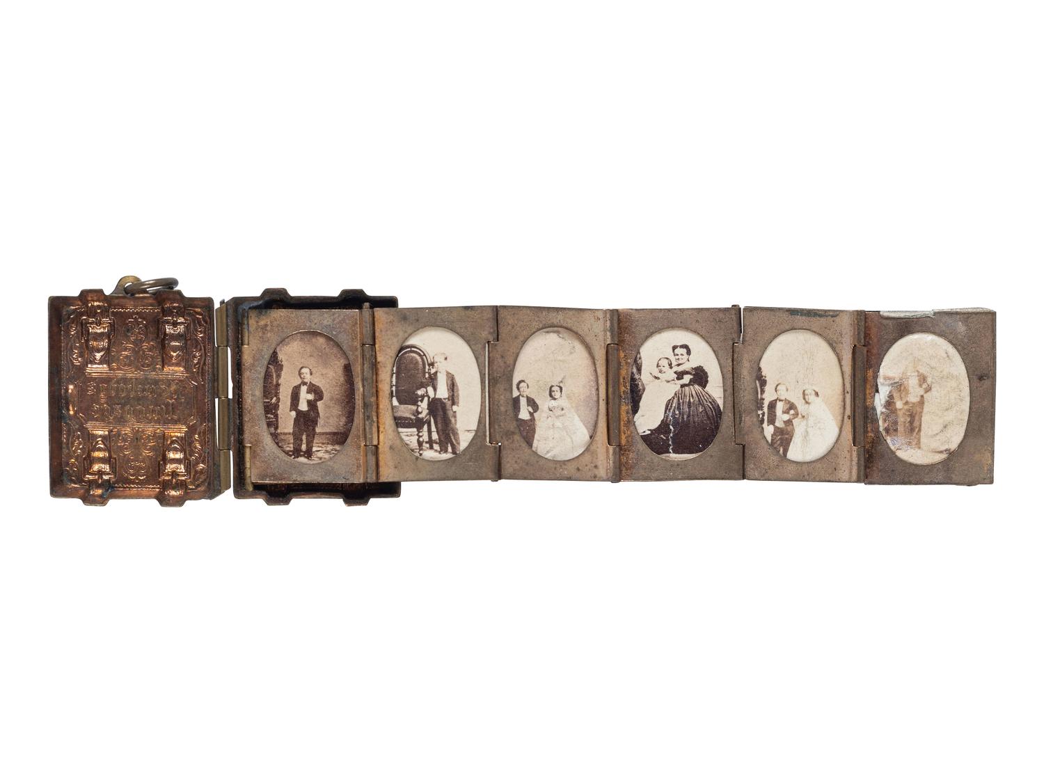 [EARLY PHOT.] Miniature wedding locket containing 12 photos of Tom Thumb & Lavinia Warren. Ca 1863.
