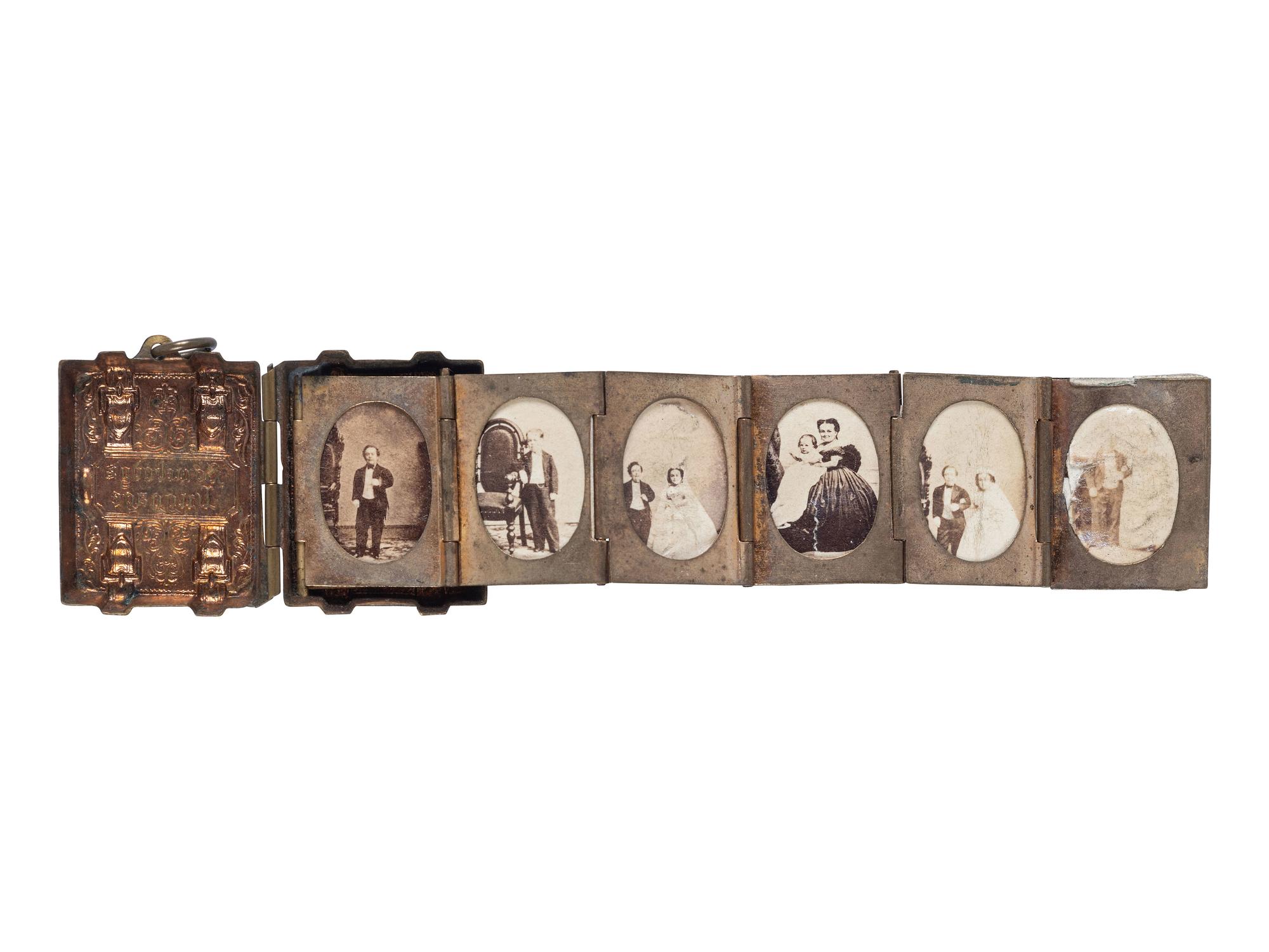 [EARLY PHOT.] Miniature wedding locket containing 12 photos of Tom Thumb & Lavinia Warren. Ca 1863.