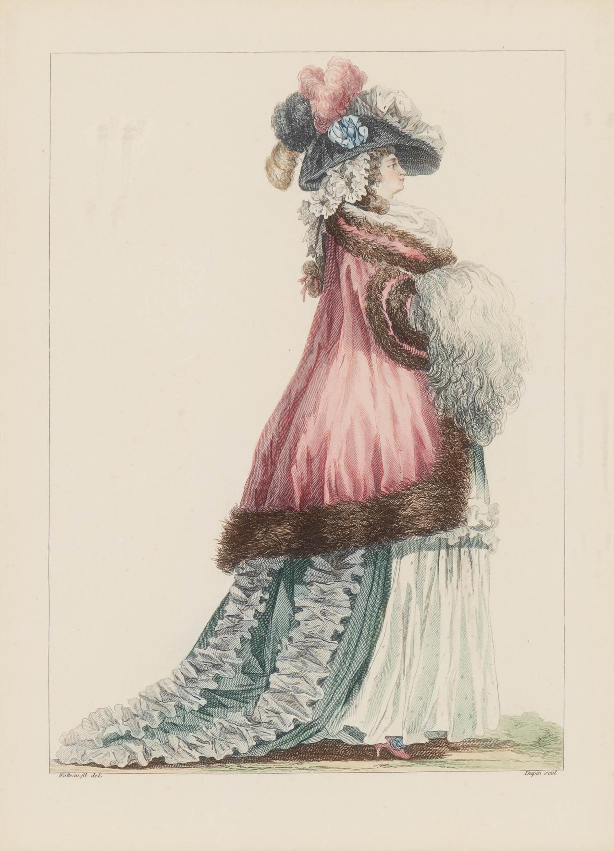 Two Sets of Four French Hand-Colored Costume Engravings
