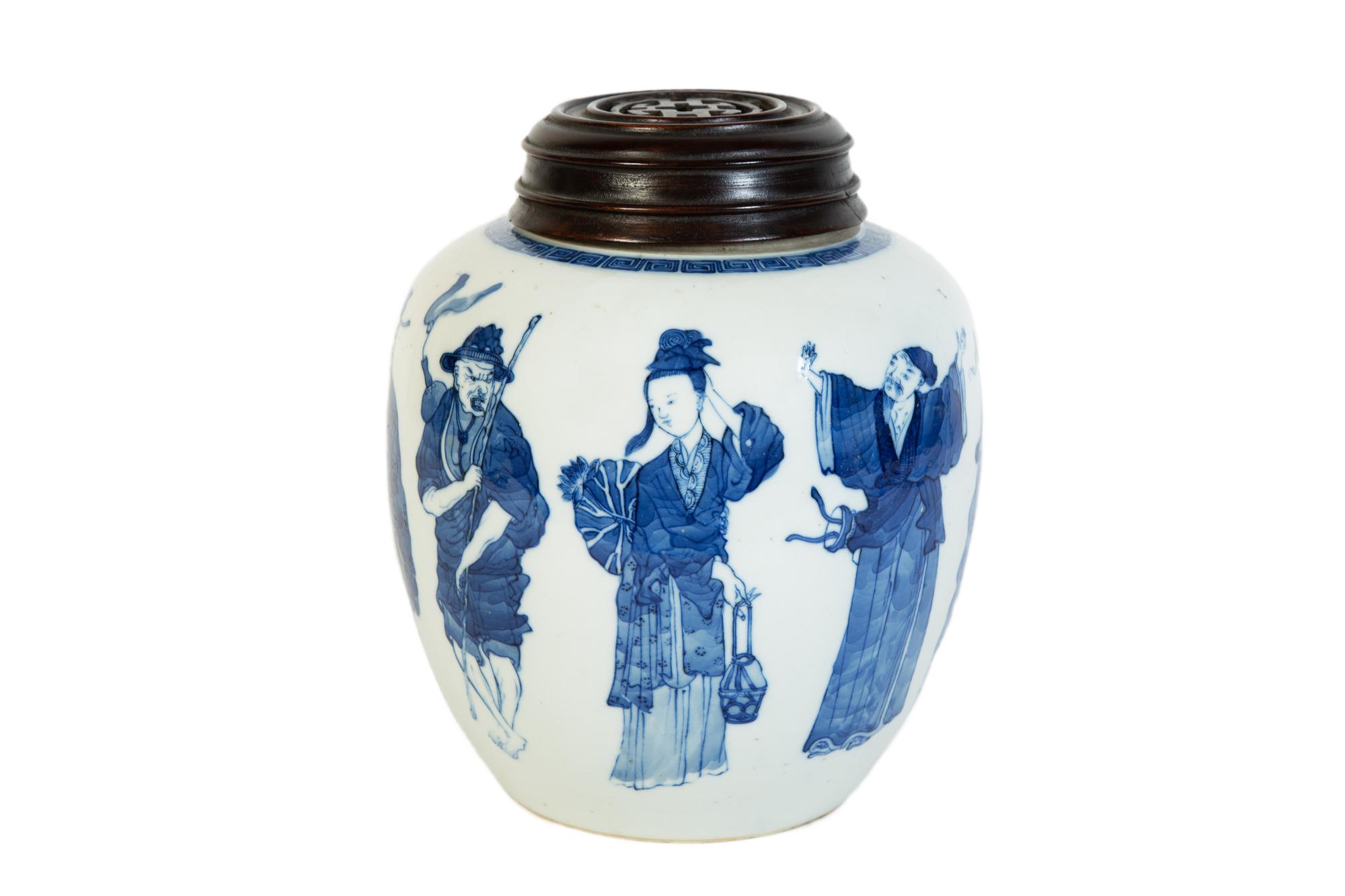 A Chinese Blue and White Porcelain Ginger Jar with Figural Decoration — 19TH CENTURY