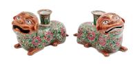 A Pair of Chinese Export Famille Rose Porcelain Candlesticks Length 7 inches. — 19TH CENTURY