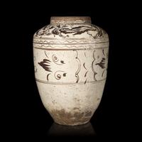 A Very Large Chinese Cizhou Iron Brown-Decorated Storage Jar, Late Ming Dynasty — 明晚期 磁州窯大罐