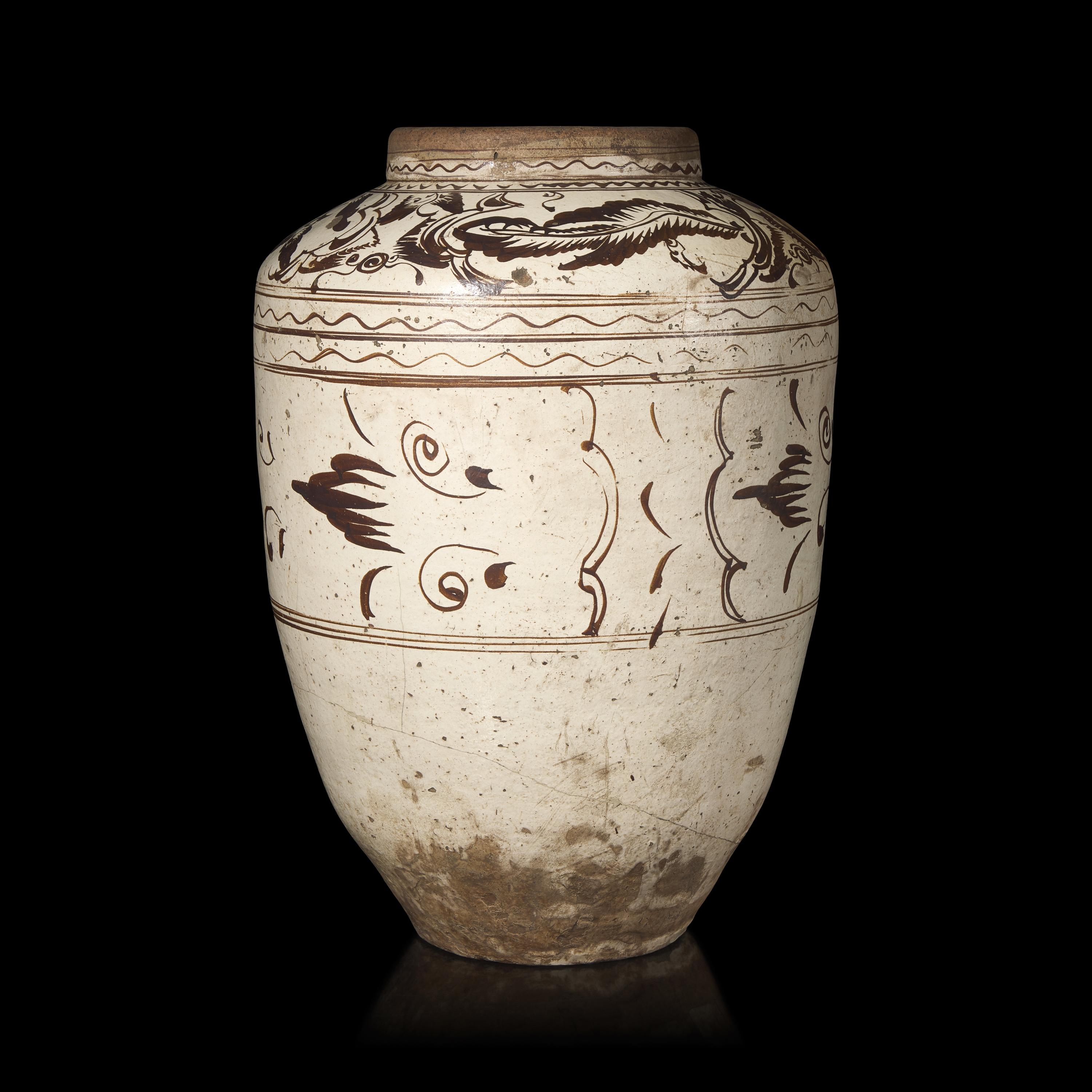 A Very Large Chinese Cizhou Iron Brown-Decorated Storage Jar, Late Ming Dynasty — 明晚期 磁州窯大罐