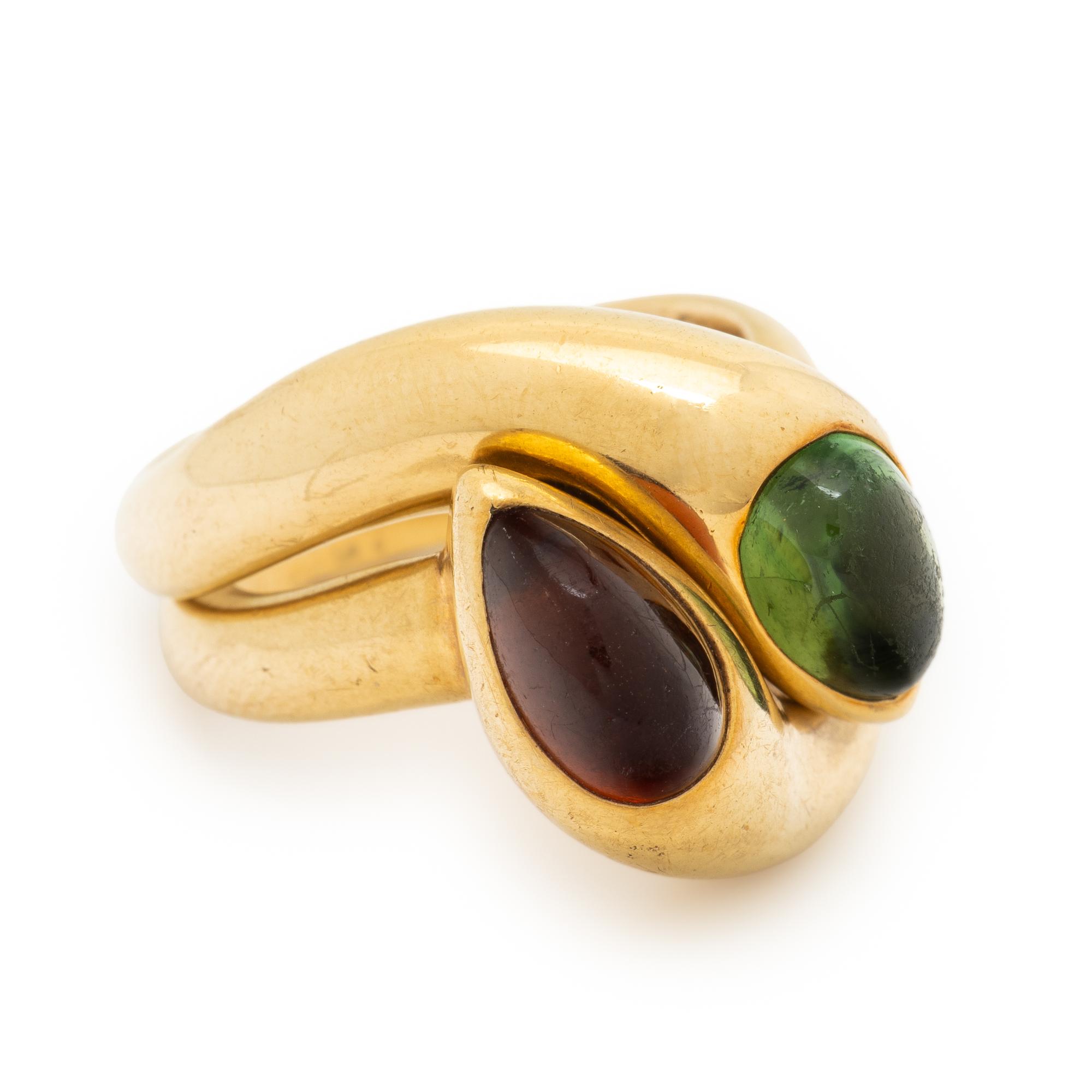 BULGARI, TWO YELLOW GOLD AND GEMSTONE 'SERPENTI' RINGS