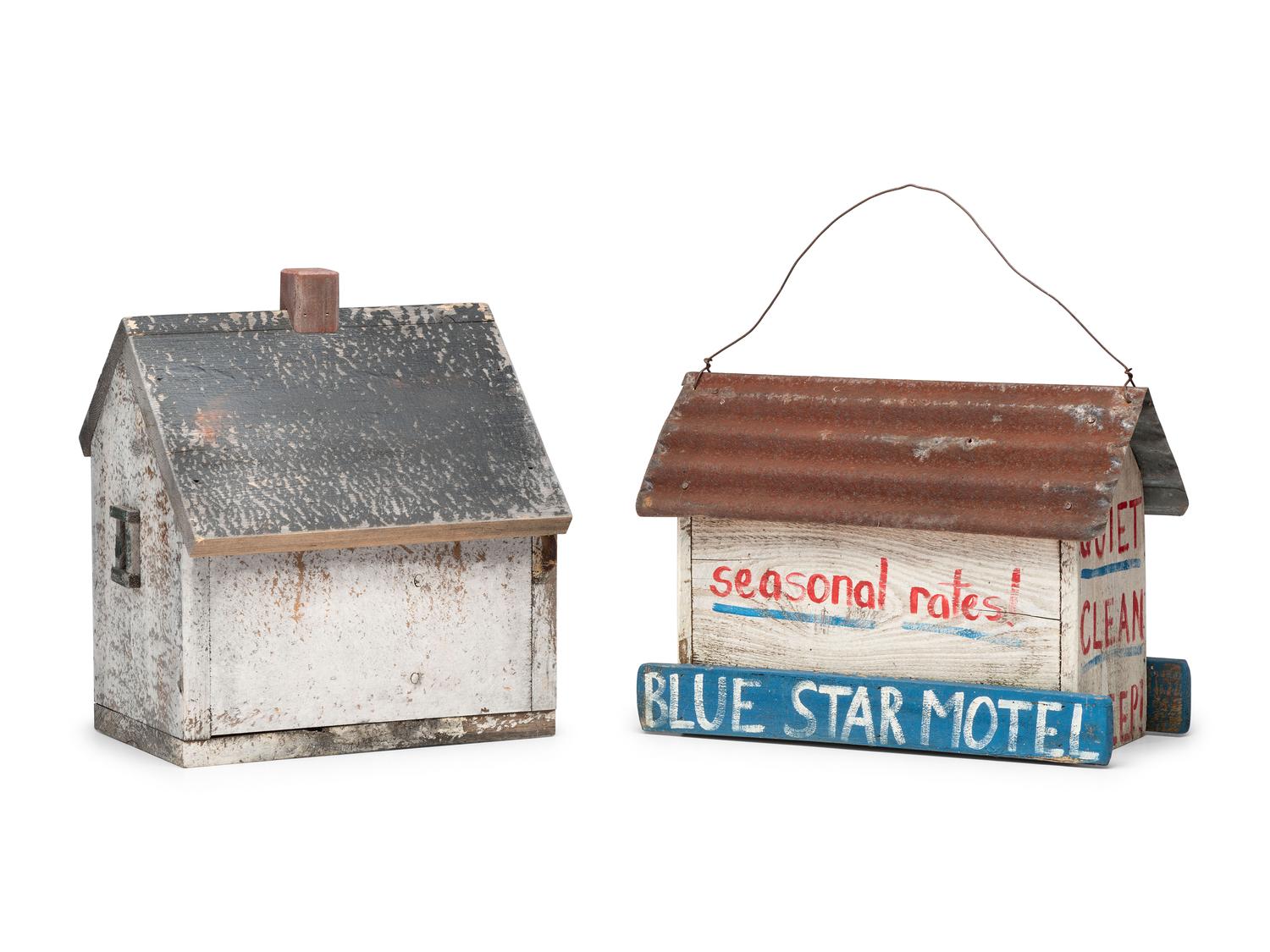 Two Paint Decorated Wood Bird Houses