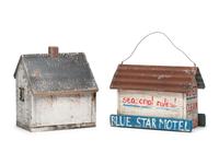Two Paint Decorated Wood Bird Houses