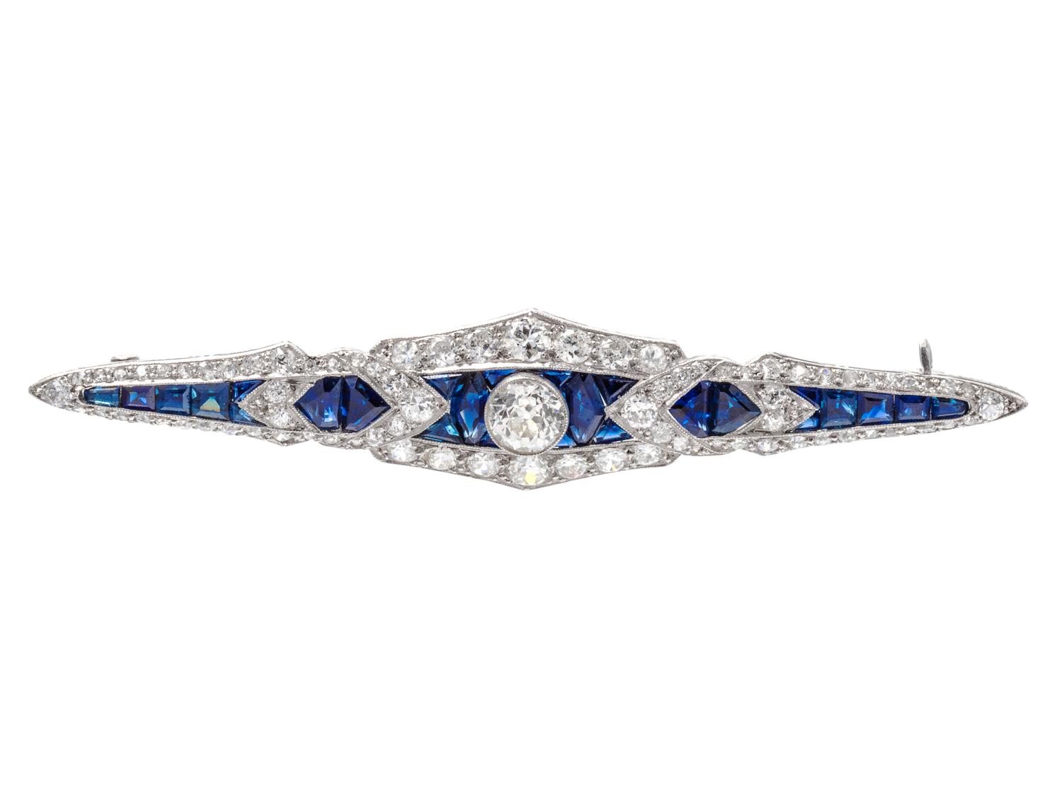 An Art Deco Platinum, Diamond and Sapphire Bar Brooch,