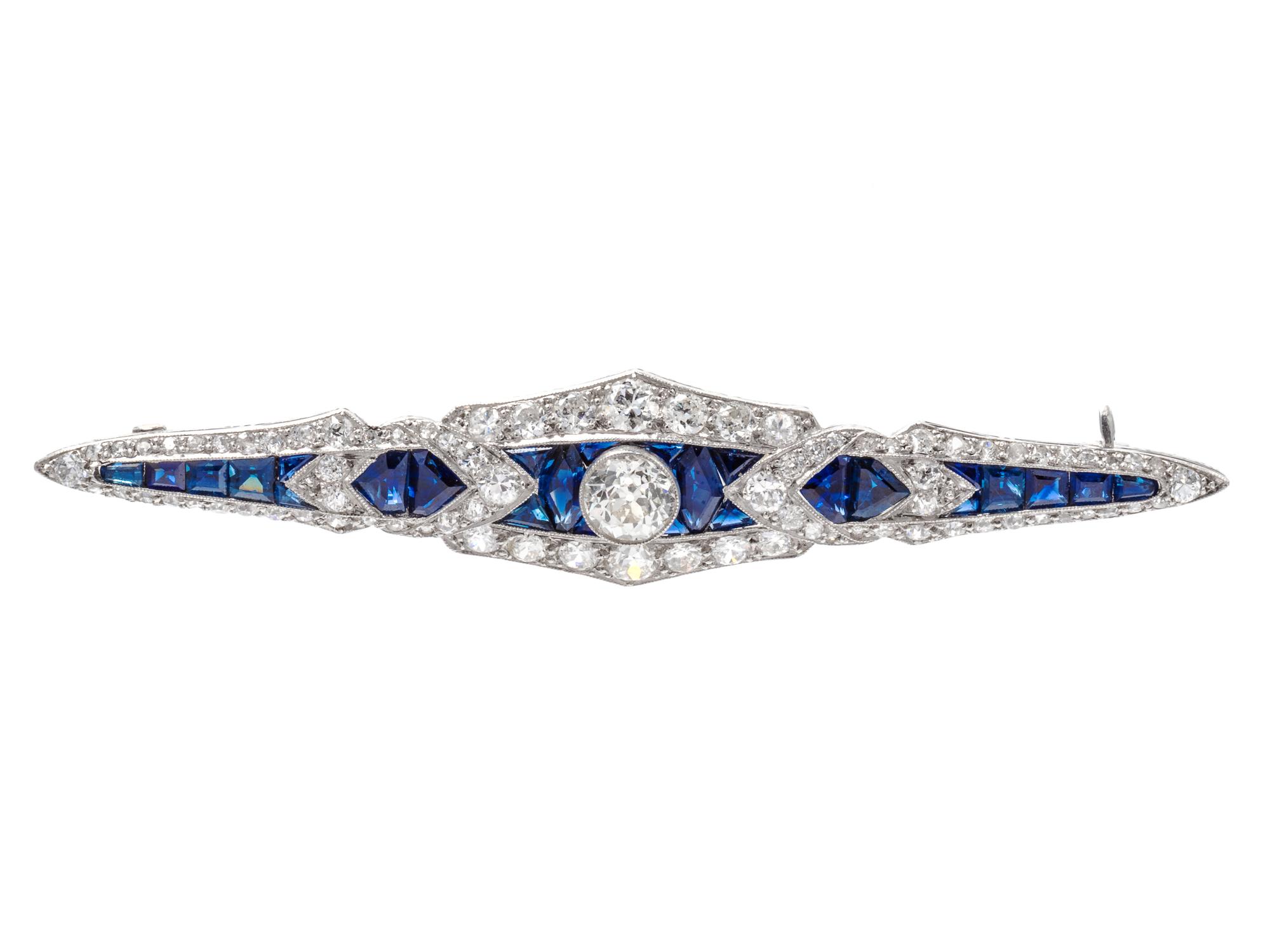 An Art Deco Platinum, Diamond and Sapphire Bar Brooch,