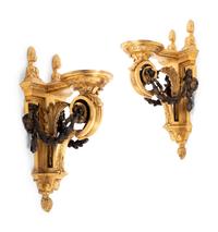 A Pair of Louis XVI Style Gilt and Patinated Bronze Wall Brackets