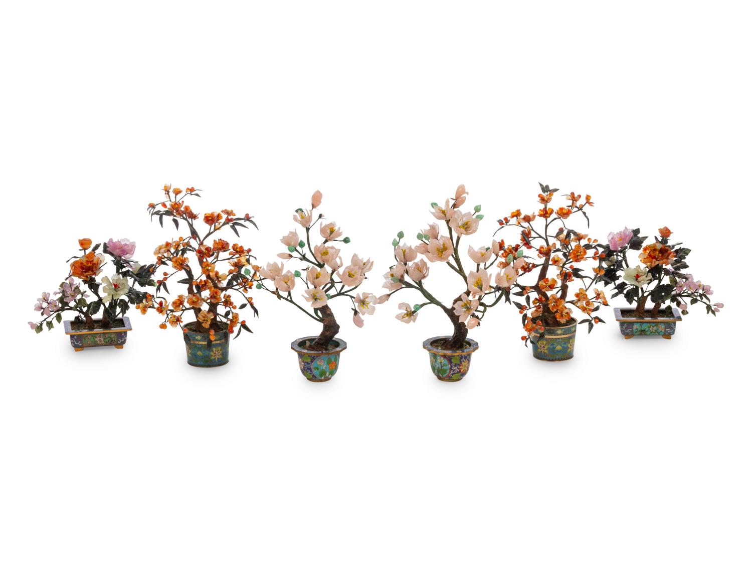 Three Pairs of Chinese Hardstone Trees