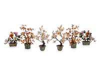 Three Pairs of Chinese Hardstone Trees