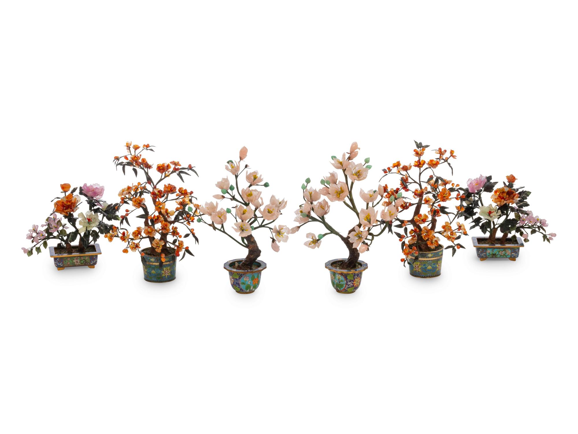 Three Pairs of Chinese Hardstone Trees