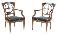 A Pair of Russian Satinwood, Ash and Rosewood Armchairs Height 34 1/2 inches. — EARLY 19TH CENTURY