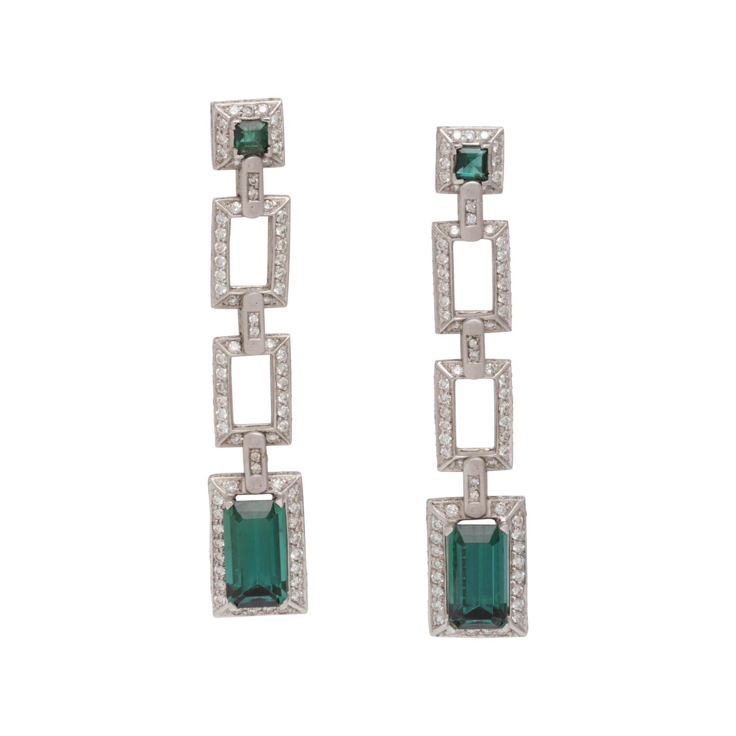 GREEN TOURMALINE AND DIAMOND EARCLIPS