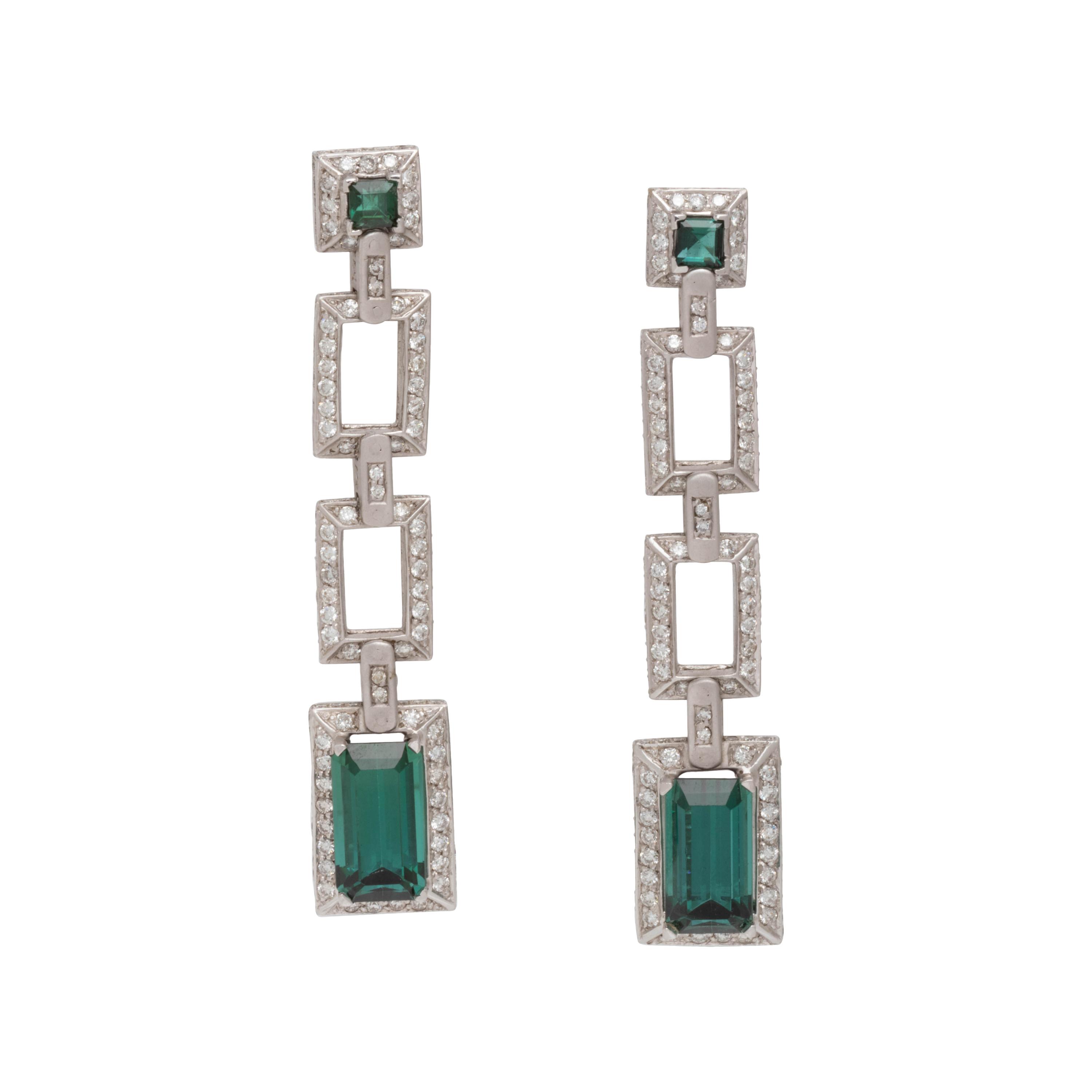 GREEN TOURMALINE AND DIAMOND EARCLIPS