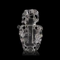 A Small Chinese Carved Rock Crystal 'Prunus and Bird' Covered Vase 雕水晶喜上眉梢小蓋瓶