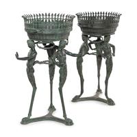 Two Italian Green Patinated Bronze Tripod Athéniennes