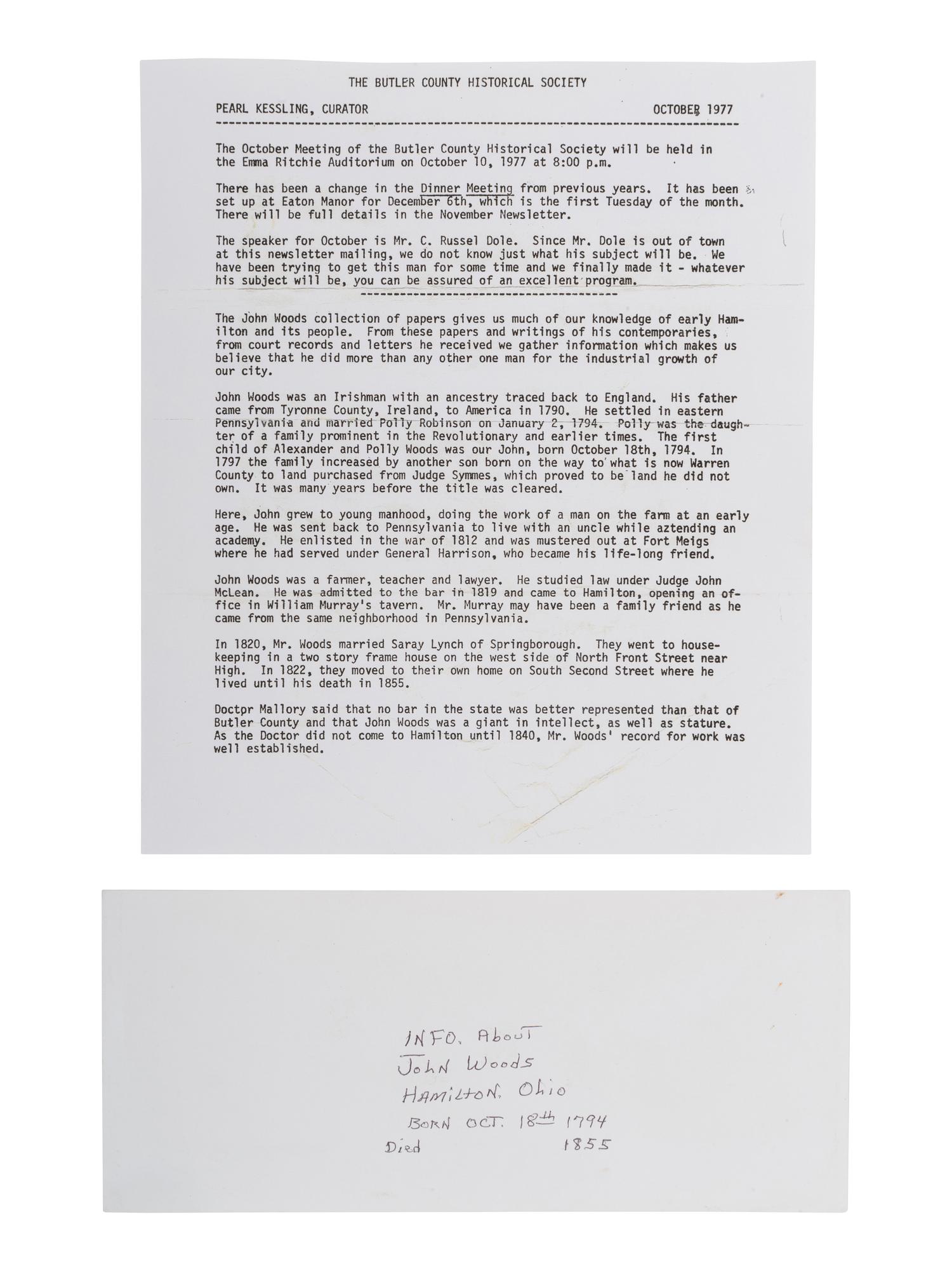 [POLITICS - INDIAN REMOVAL]. CLAY, Henry (1777-1852). Autograph letter signed ("H. Clay") to John Woods of Hamilton, Ohio. Ashland [Kentucky]. 4 June 1830.