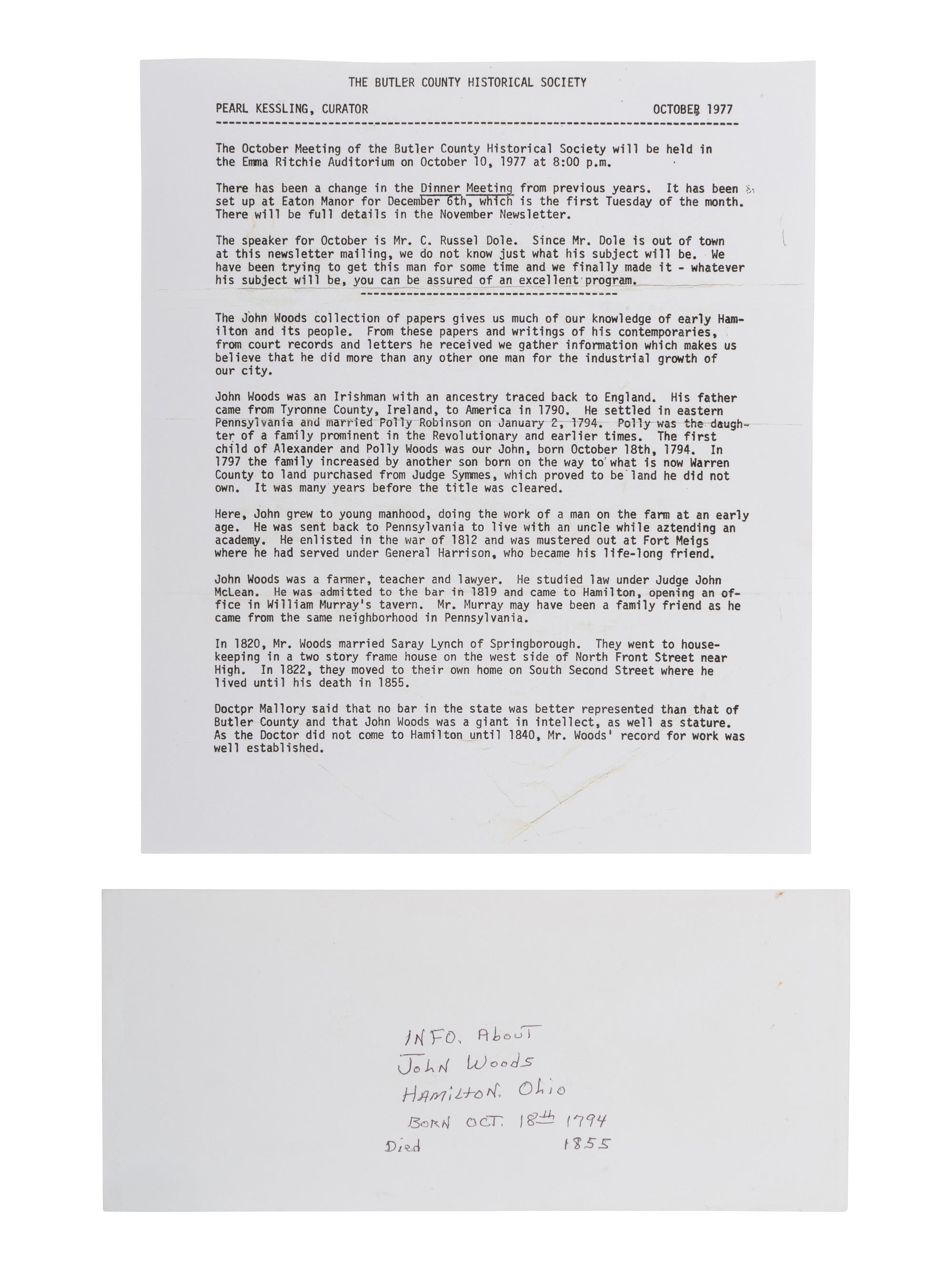 [POLITICS - INDIAN REMOVAL]. CLAY, Henry (1777-1852). Autograph letter signed ("H. Clay") to John Woods of Hamilton, Ohio. Ashland [Kentucky]. 4 June 1830.