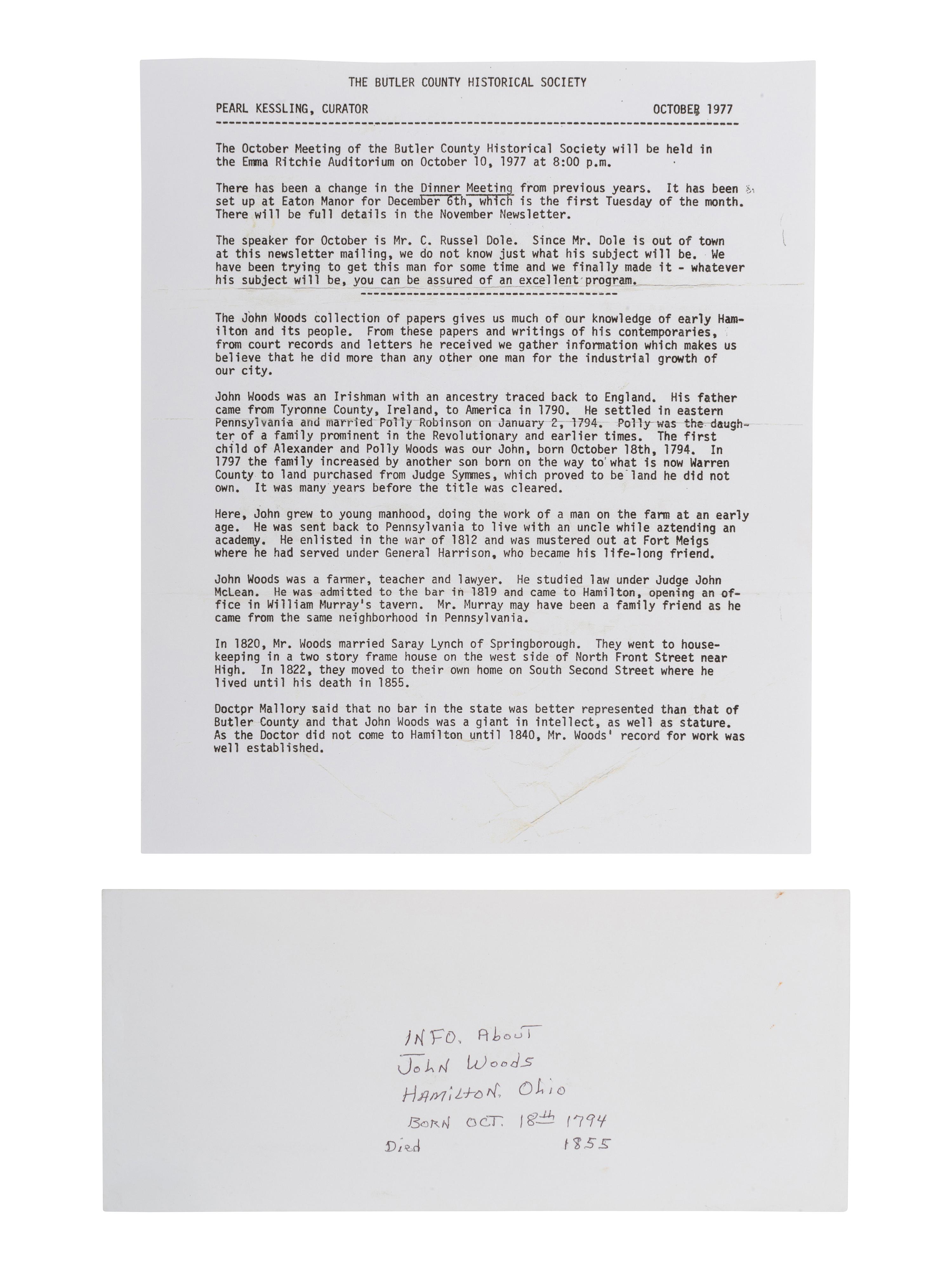 [POLITICS - INDIAN REMOVAL]. CLAY, Henry (1777-1852). Autograph letter signed ("H. Clay") to John Woods of Hamilton, Ohio. Ashland [Kentucky]. 4 June 1830.