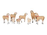 Eight German Wooly Sheep Toys with Stick Legs