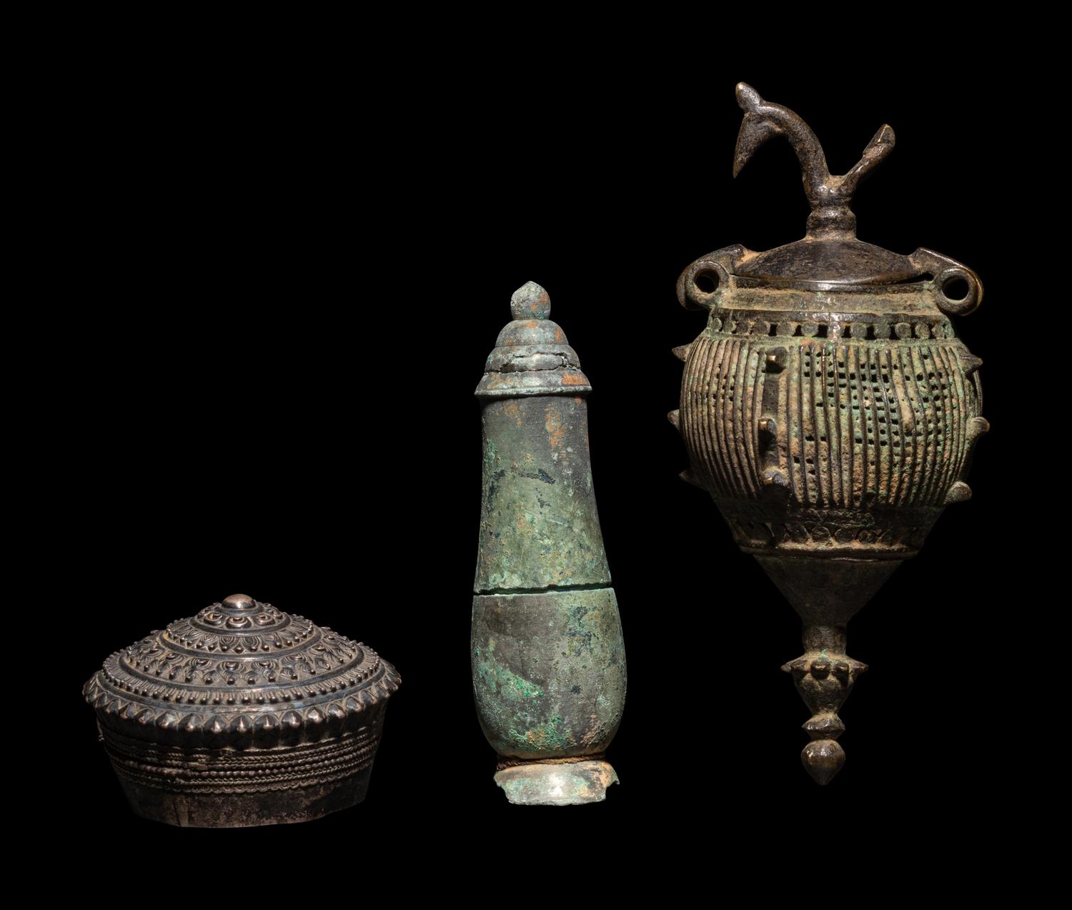 A Group of Three Silver and Bronze Vessels