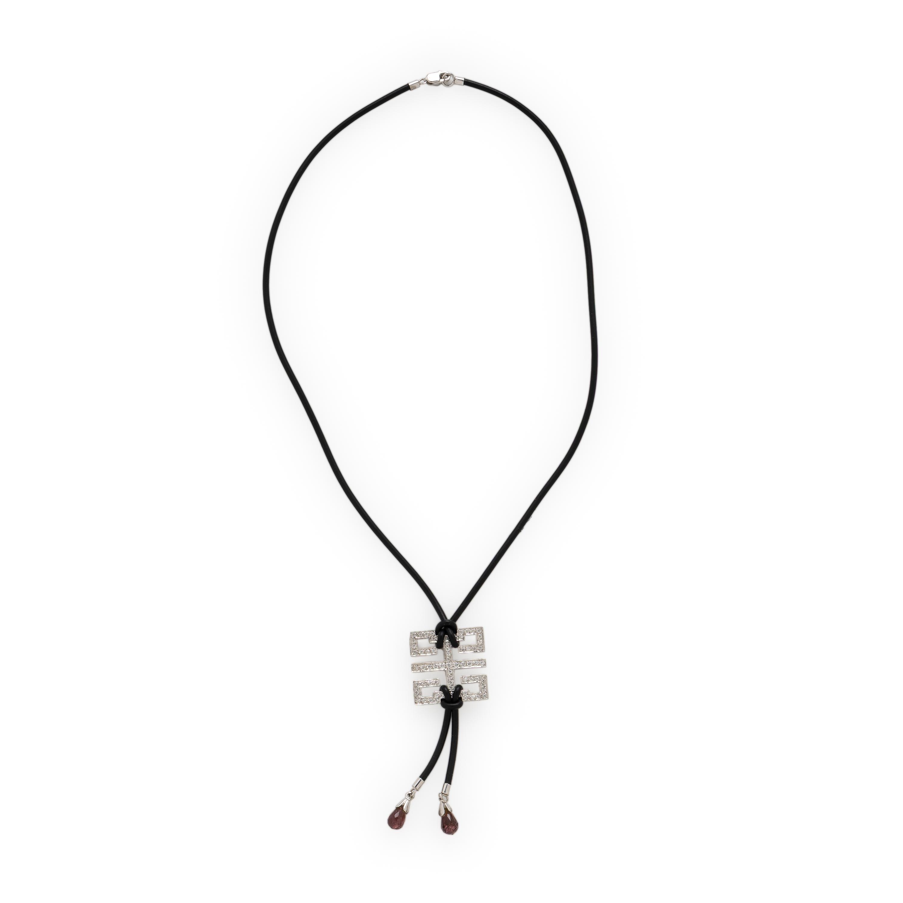 White Gold, Diamond, and Pink Tourmaline Pendant Necklace