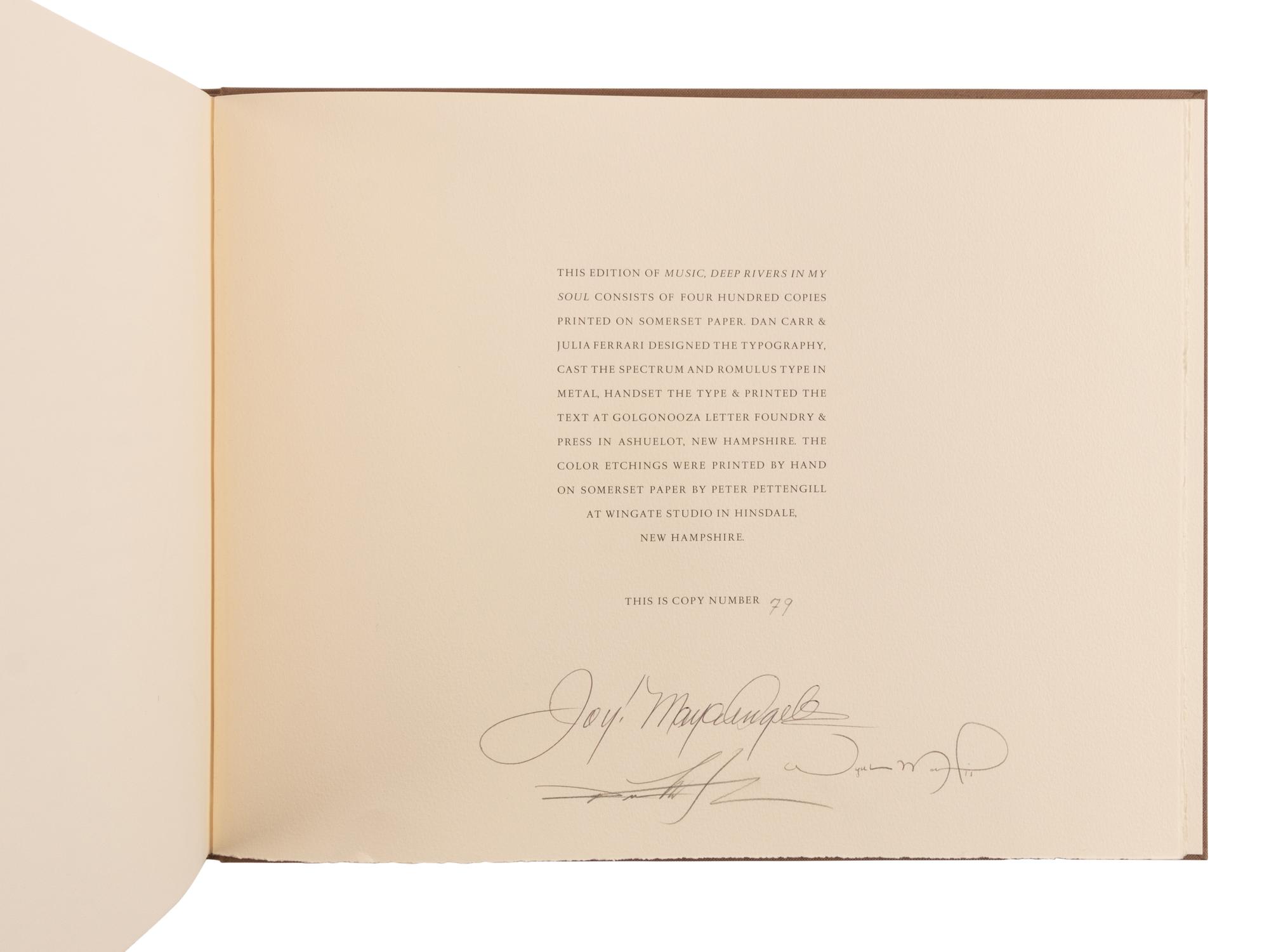 [LIMITED EDITIONS CLUB]. MITCHELL, Dean (b. 1957), illustrator. -- MARSALIS, Wynton (b. 1961), composer. -- ANGELOU, Maya (1928-2014). Music, Deep Rivers in My Soul . New York: The Limited Editions Club, 2003.