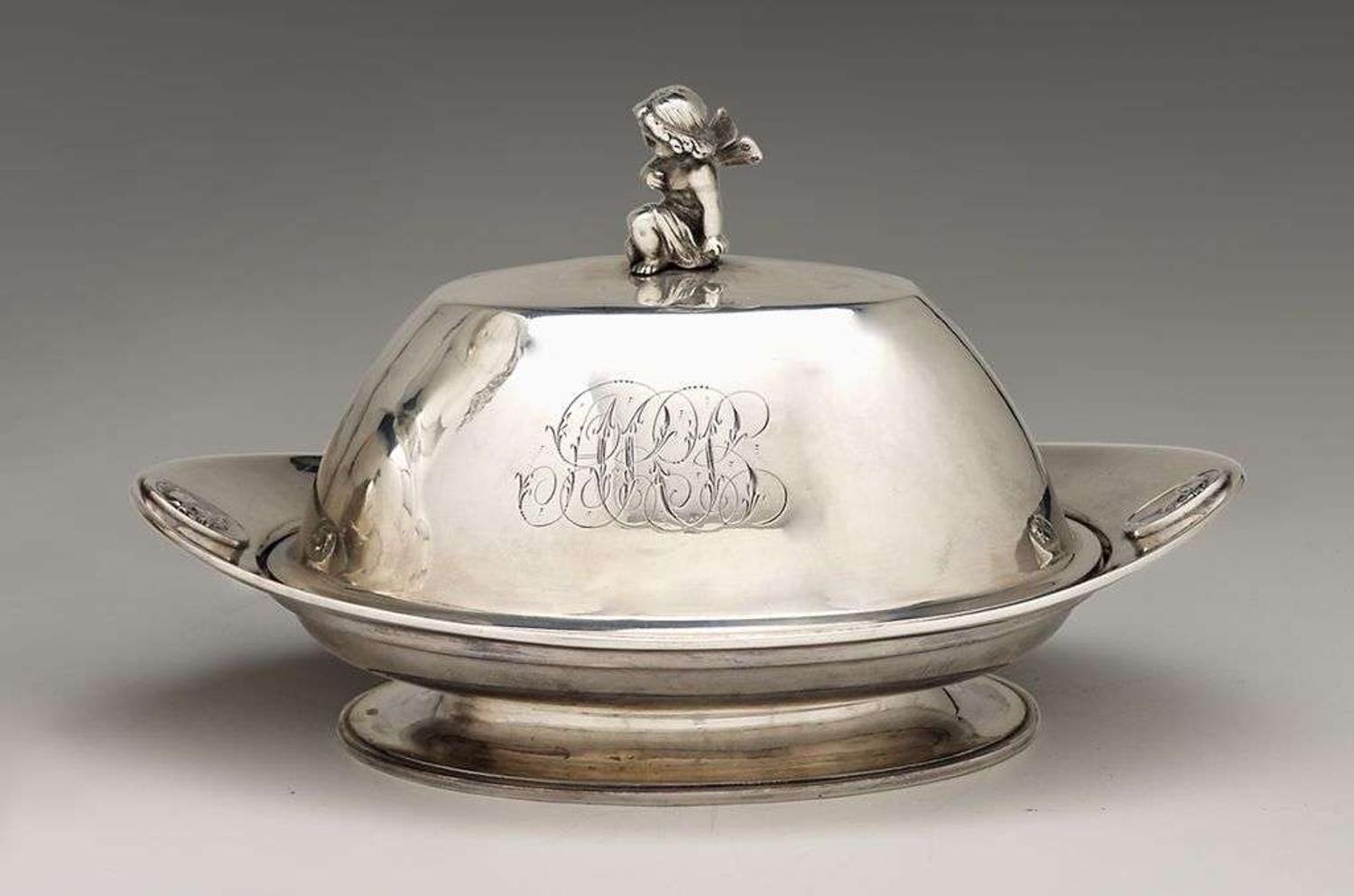 Coin silver butler dish with lid gorham corporation, providence, ri, mid to late 19th century