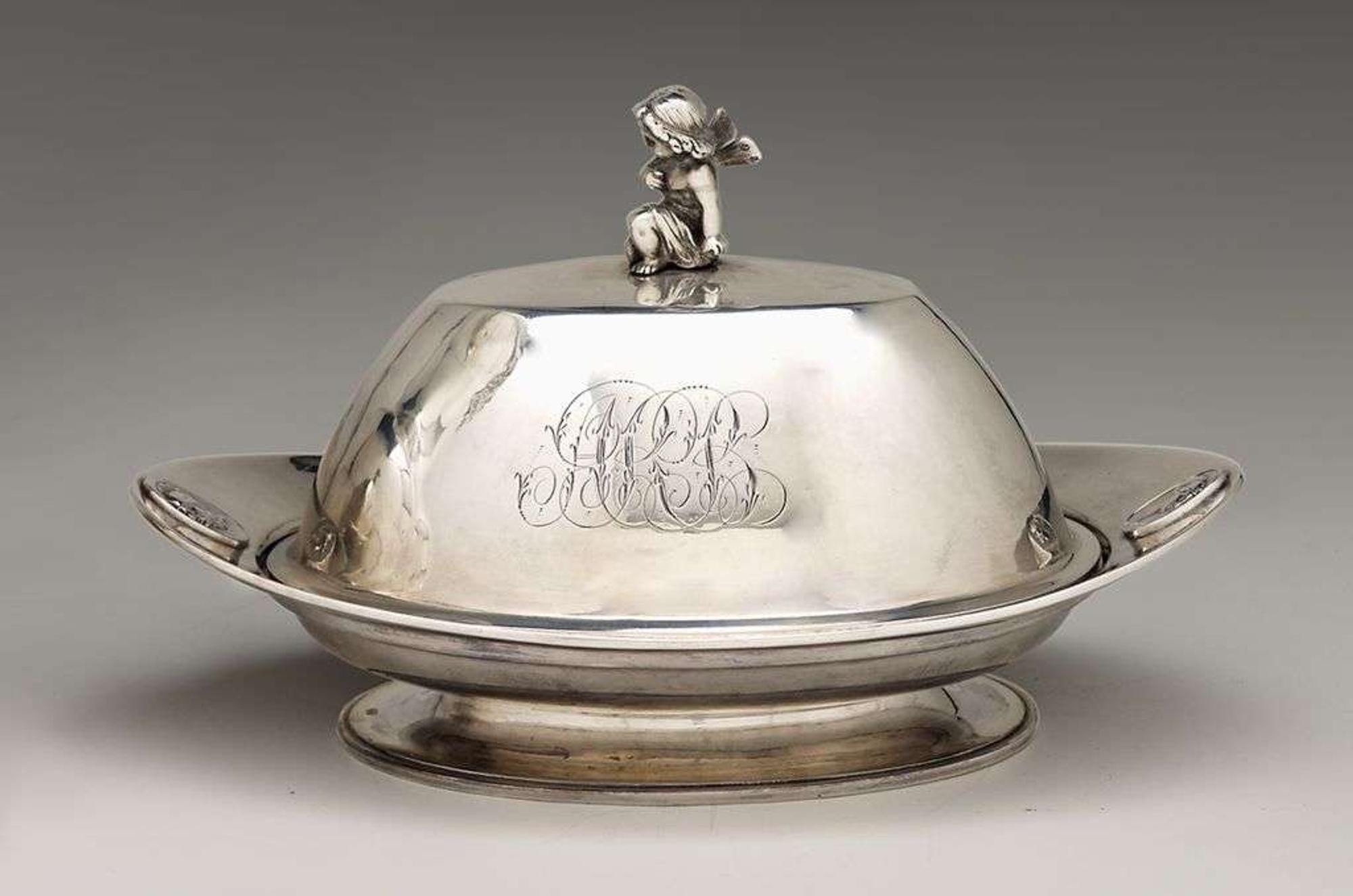 Coin silver butler dish with lid gorham corporation, providence, ri, mid to late 19th century