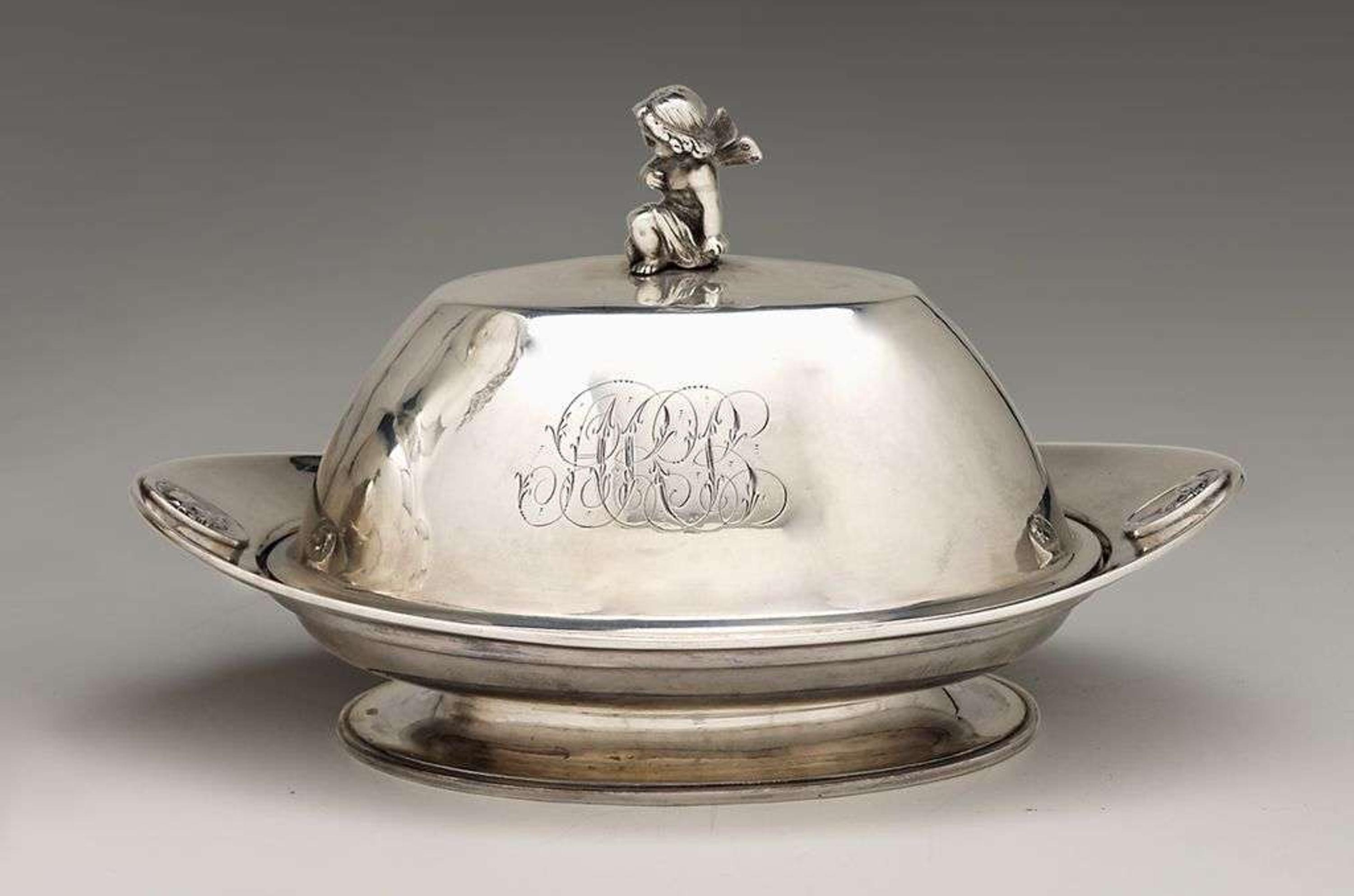 Coin silver butler dish with lid gorham corporation, providence, ri, mid to late 19th century