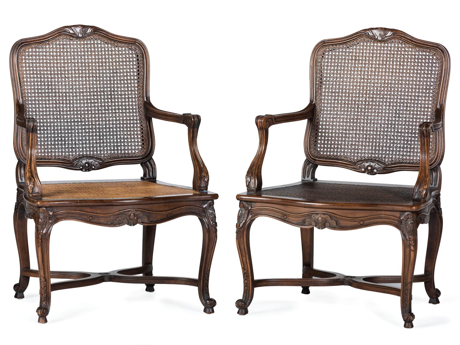 A Pair of Louis XV Style Caned Fauteuils
