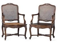 A Pair of Louis XV Style Caned Fauteuils