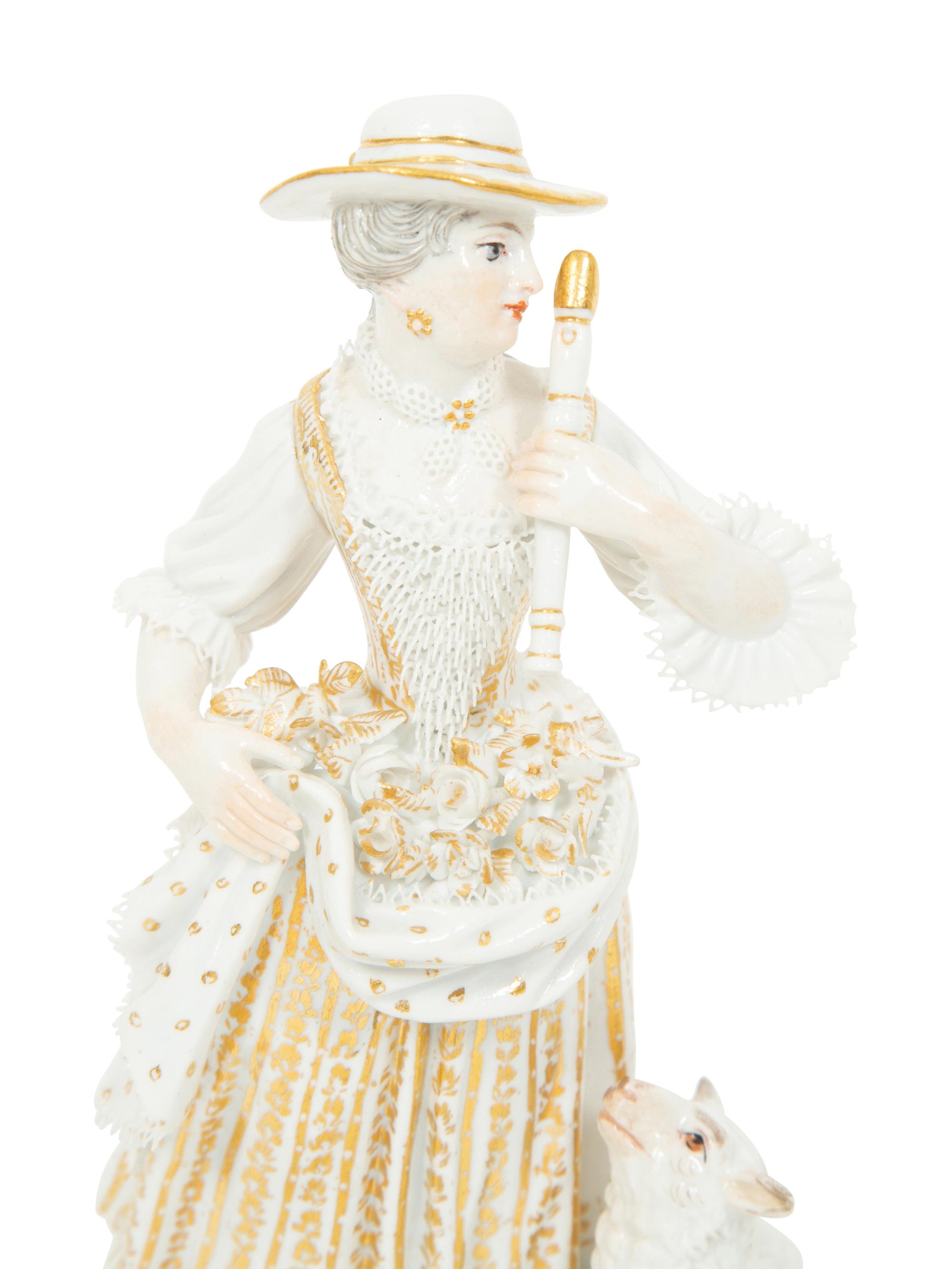 A Pair of Partial Gilt Meissen Porcelain Figures of a Man and Woman