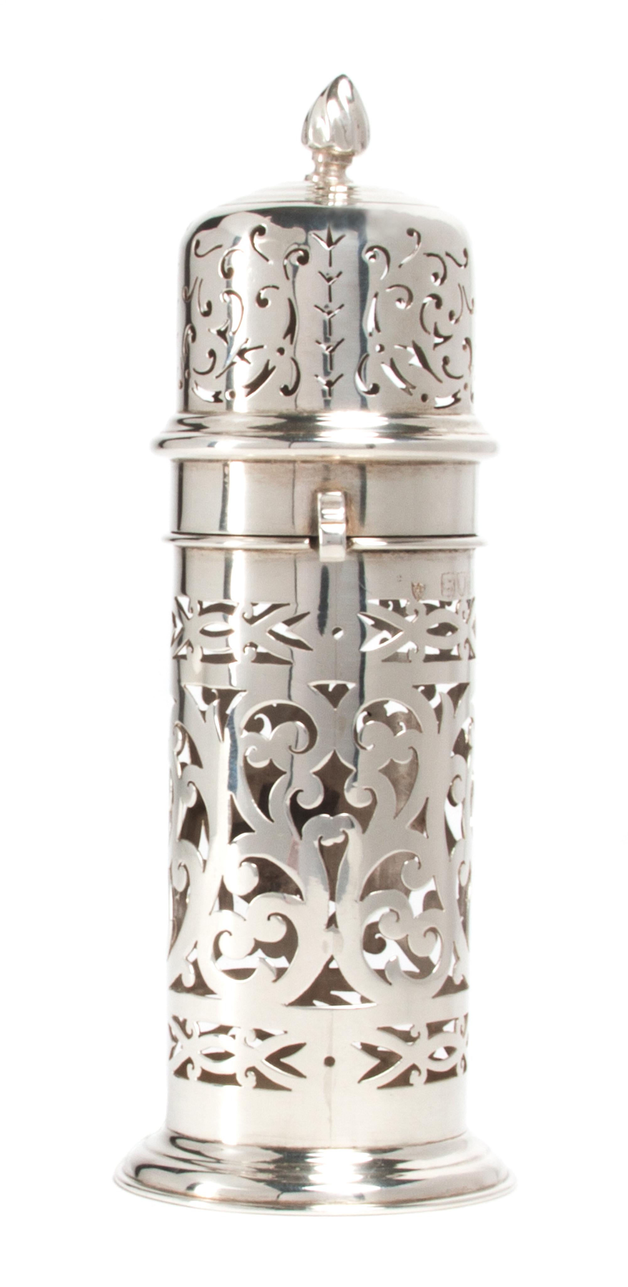 An English Silver Caster, Haseler Brothers, London, 1899, having pierced allover design.