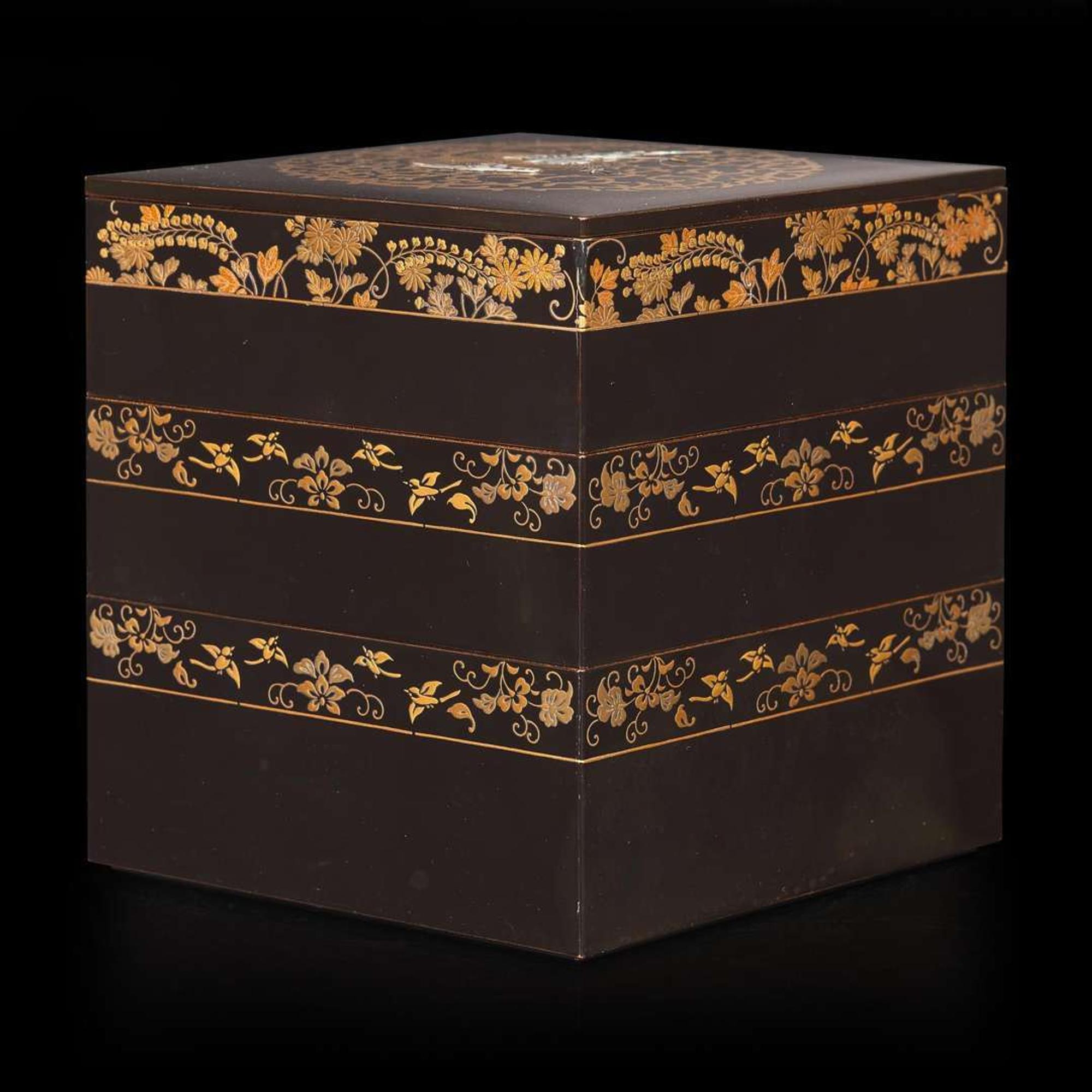 A three-tier Japanese lacquer box, signed Koma Bunsai 日本三层漆盒 20th century ????