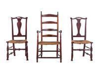 A Pair of American Side Chairs with Woven Seats Together with a Ladder Back Chair