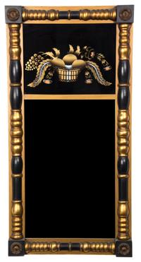 An American Empire Ebonized and Gilt Split Baluster Mirror Height 30 1/2 x width 15 1/2 inches. — 19TH CENTURY