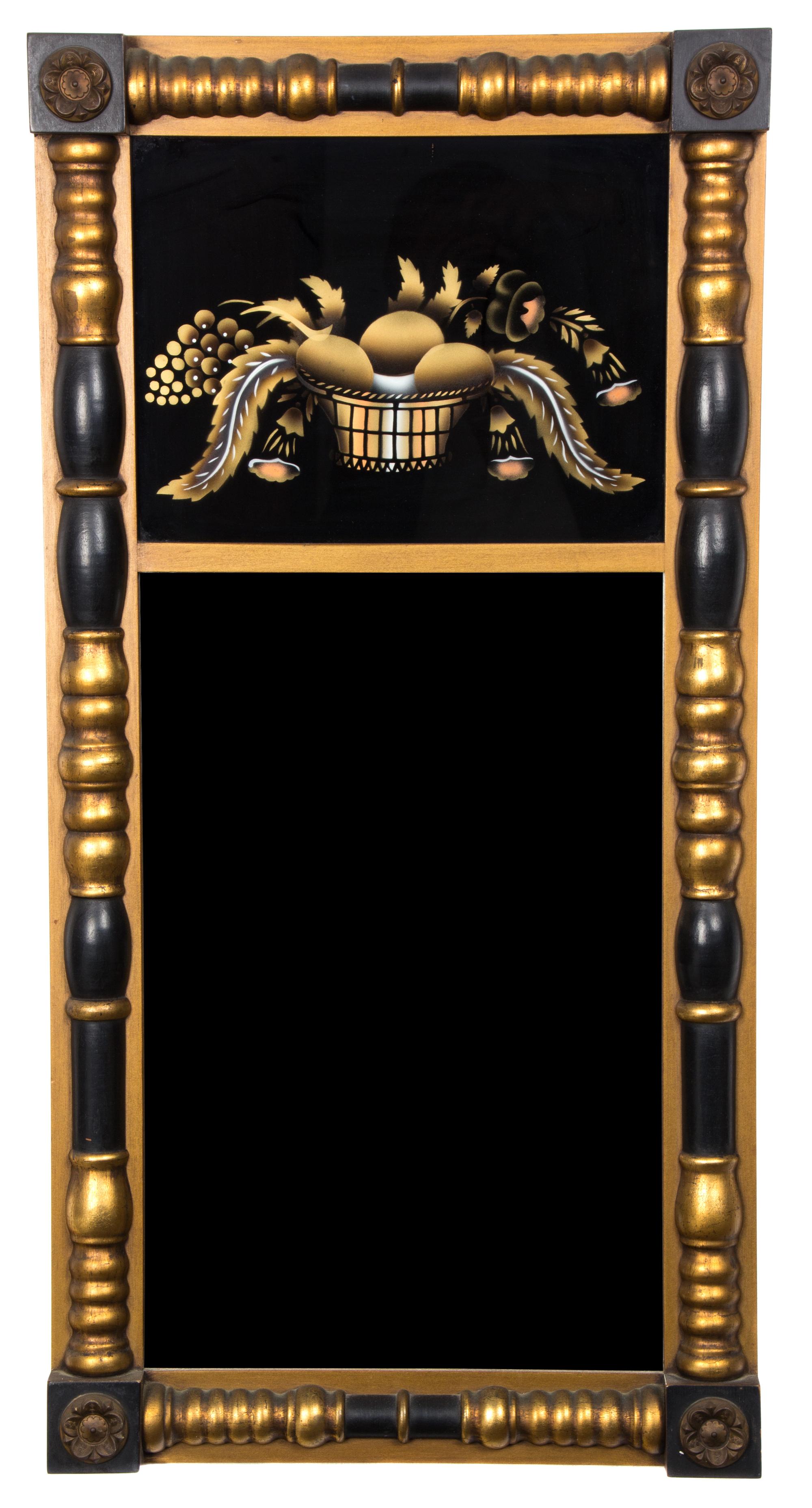 An American Empire Ebonized and Gilt Split Baluster Mirror Height 30 1/2 x width 15 1/2 inches. — 19TH CENTURY