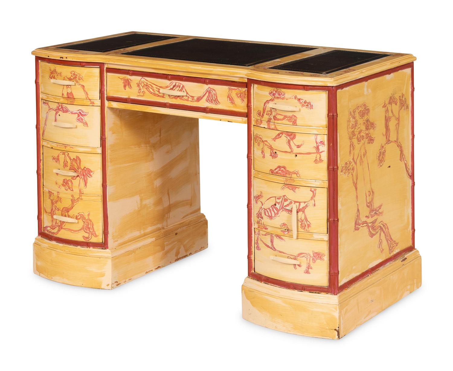 A Chinoiserie-Decorated Pedestal Desk