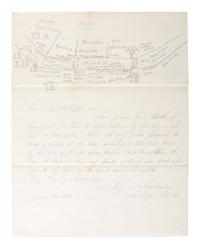 [CIVIL WAR]. War-date letter with hand-drawn map outlining the plan for crossing the river near Ellis's Ford from Lieutenant Robert B. Hathaway, 102nd New York Regiment. 4 August 1863.